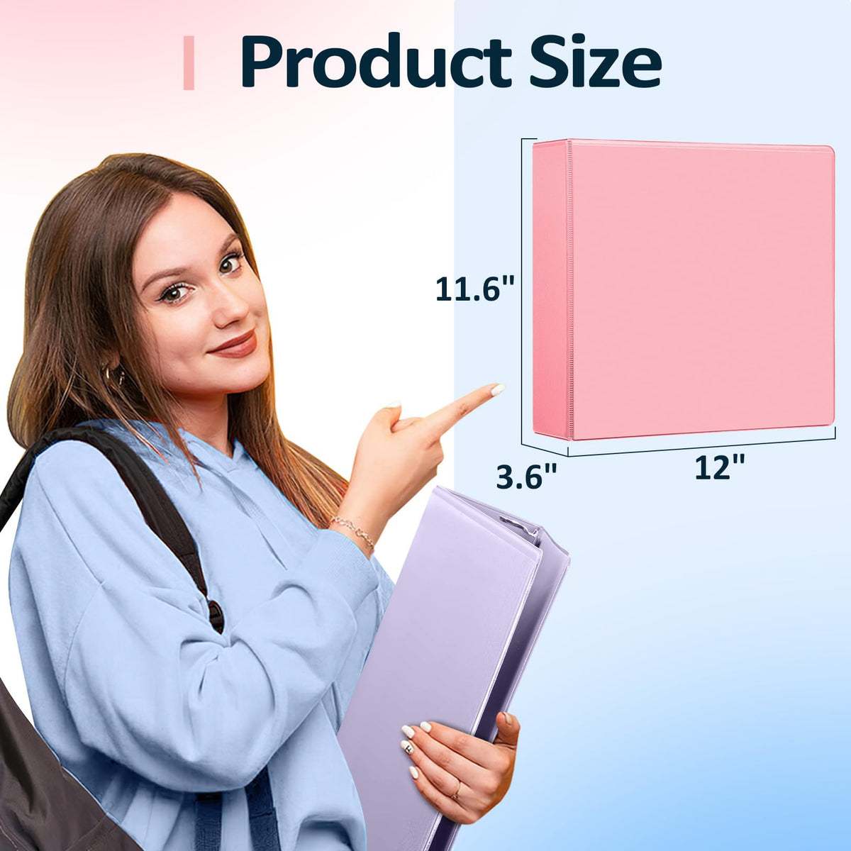 Sooez 3 Ring Binder 3 Inch, Large Binder with Pockets, Purple, Letter Size