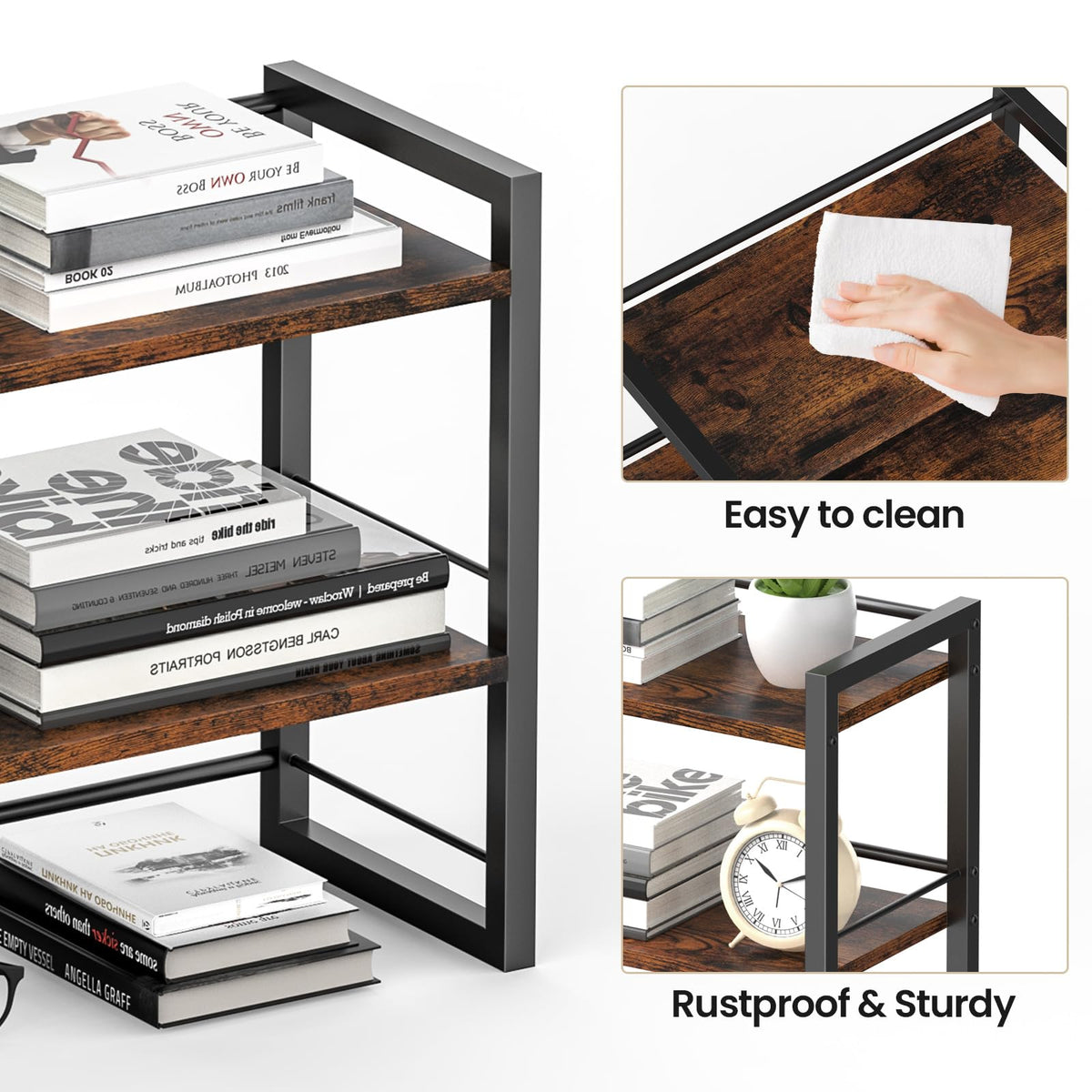 ART-GIFTREE Office Desk Shelf Organizer, Wood Desktop Bookshelf Supplies Storage Rack, Shelf for