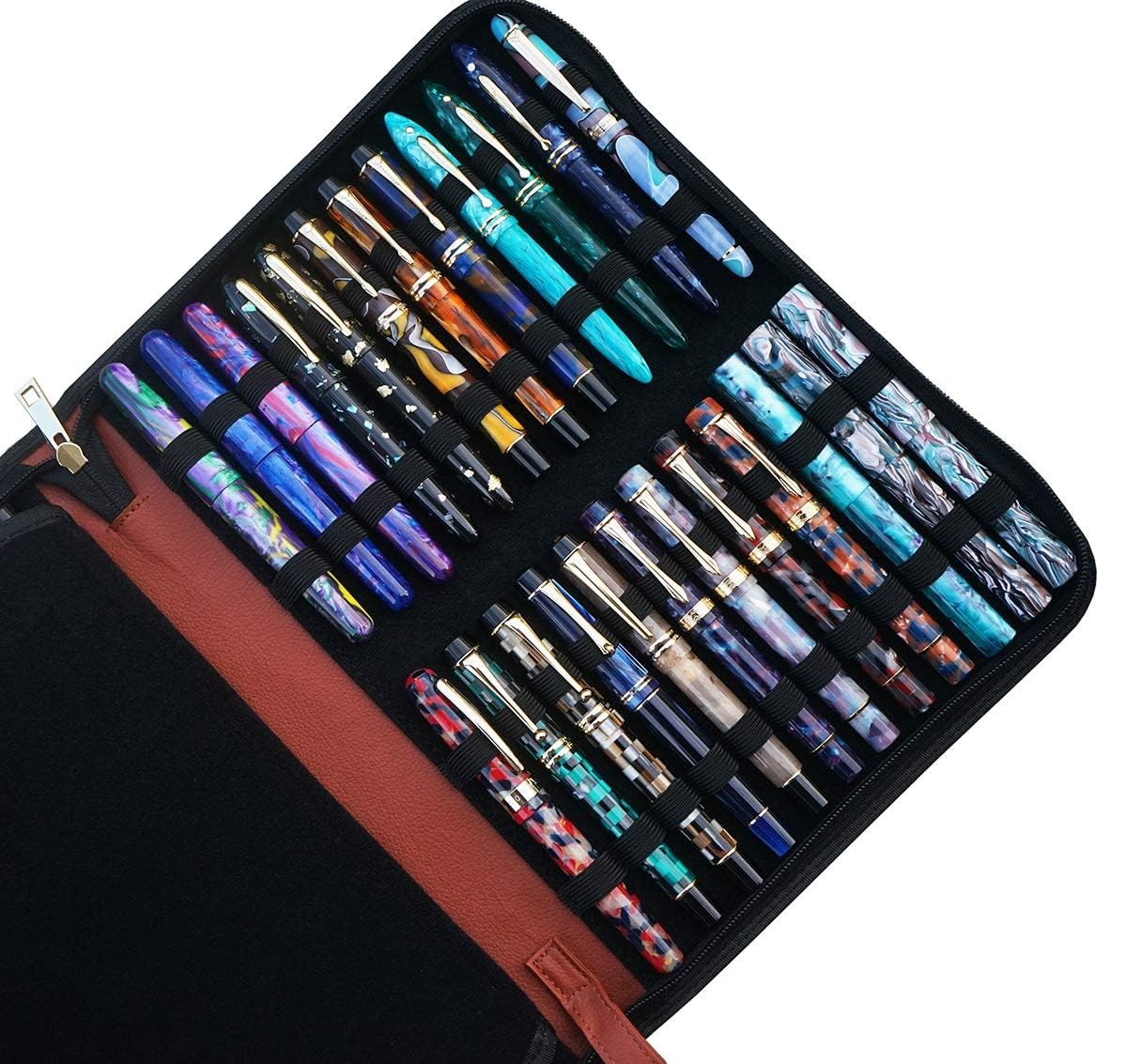 Lanxivi Large Capacity Fountain Pen Case PU Leather Coffee Color 48 Slots pen pouch bag
