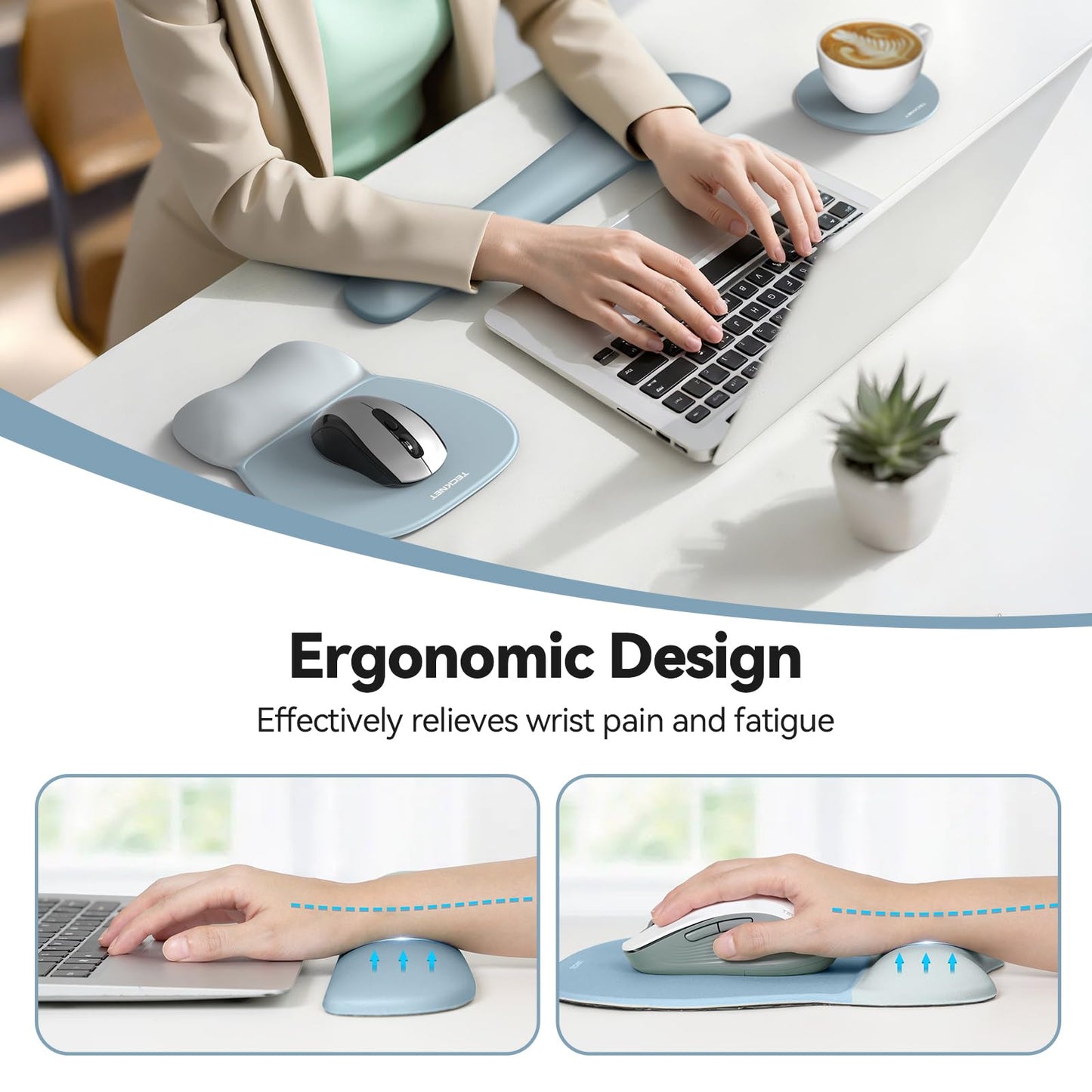 TECKNET Gel Ergonomic Mouse Pad & Keyboard Wrist Rest & Coaster