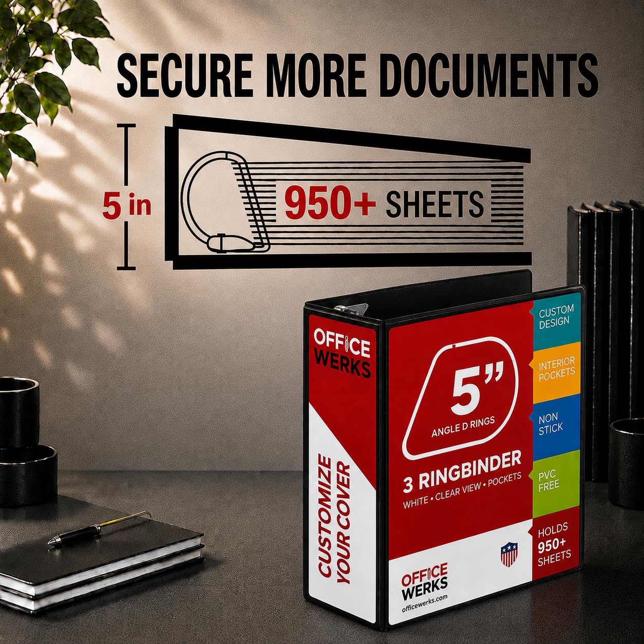 3 Ring Binder, Professional D Ring Binder 5 Inch, Presentation Folder for Standard Pages 8.5 x 11
