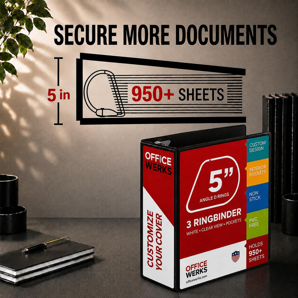 3 Ring Binder, Professional D Ring Binder 5 Inch, Presentation Folder for Standard Pages 8.5 x 11