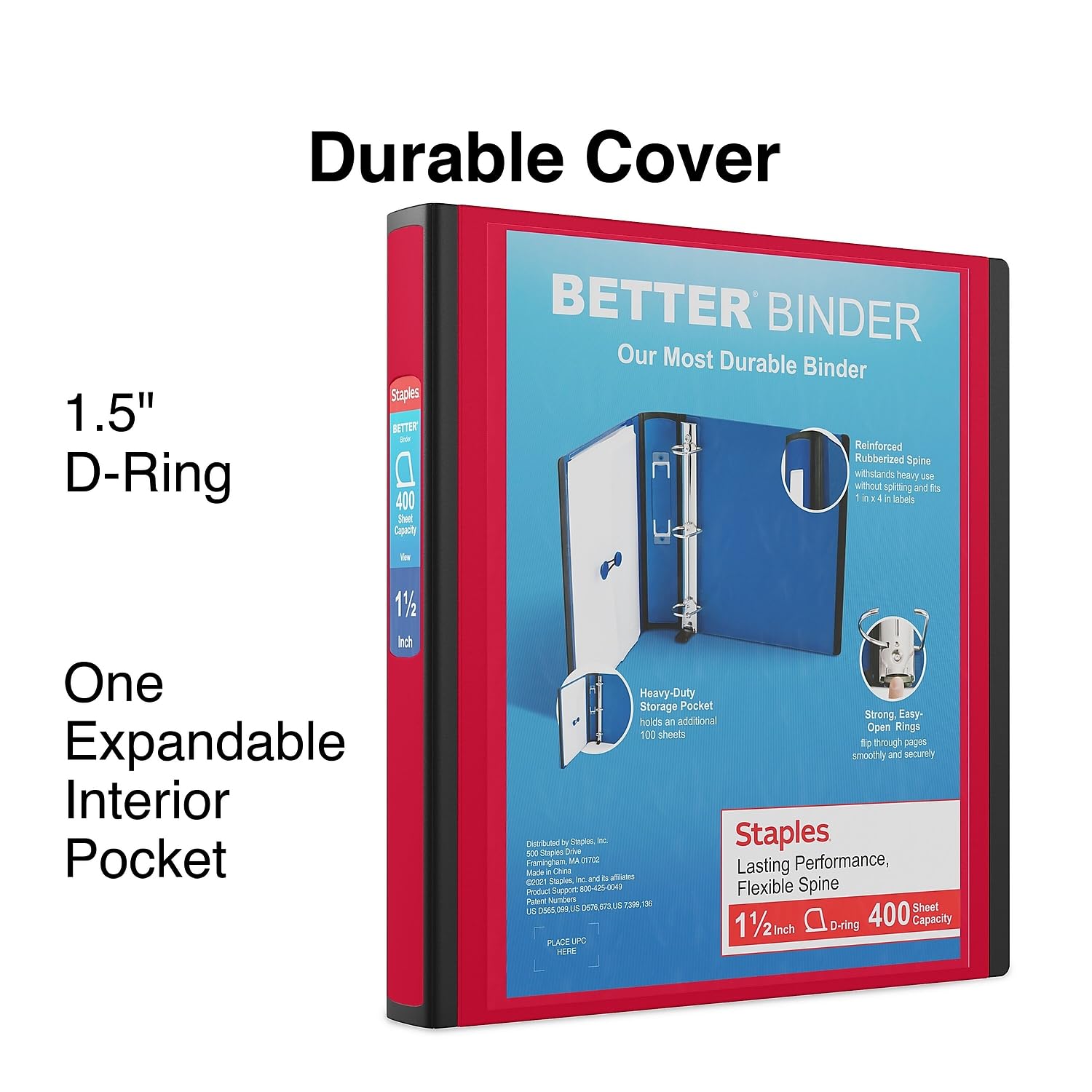 Staples Better Binder, 1.5 Inch D-Ring, Red, 400 Sheets, 3-Pack