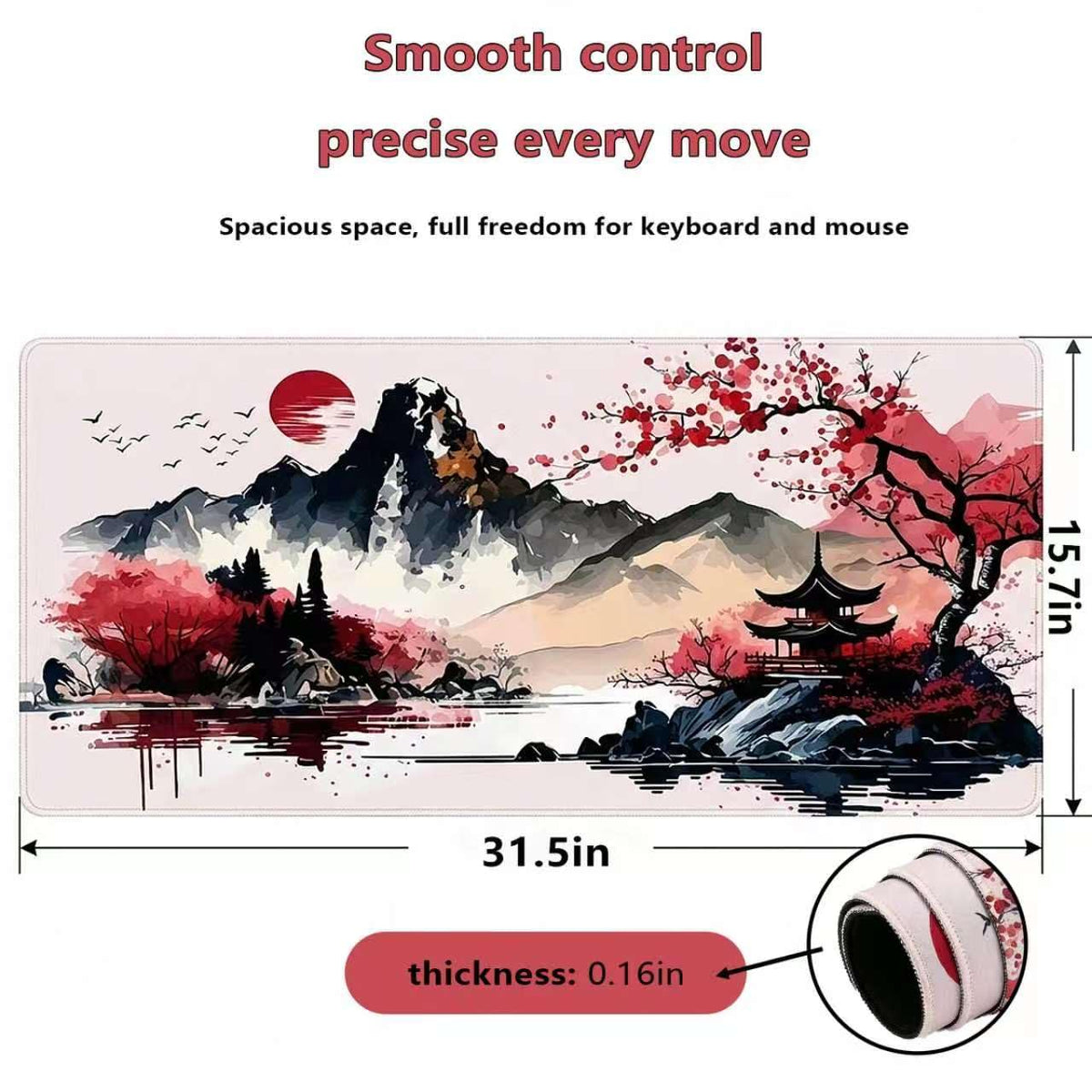 Japanese Cherry Blossom Gaming Mouse Pad 31.5x15.7x0.16inches Desk Mat