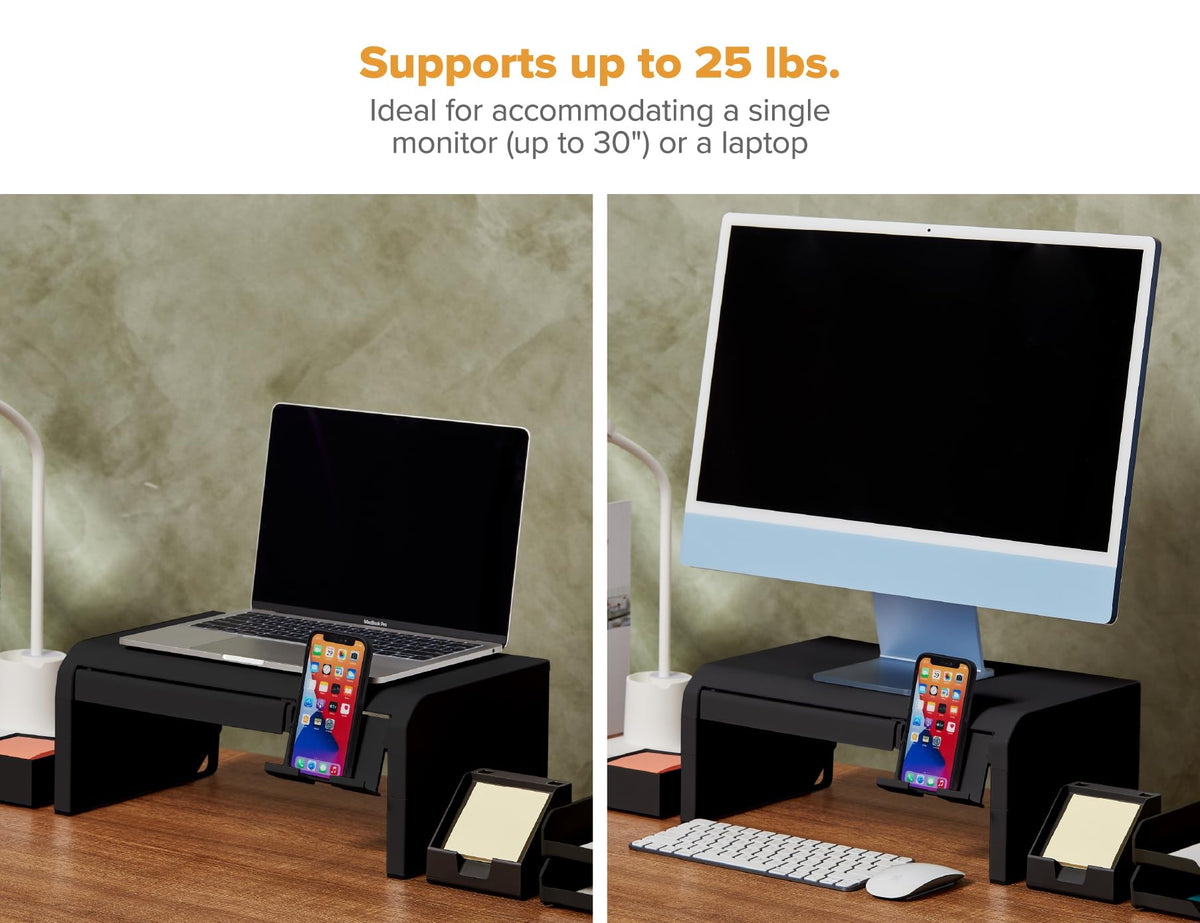 Bostitch Konnect Adjustable Monitor Riser with Drawer & Cell Phone Holder, Laptop Stand for Desk, 4