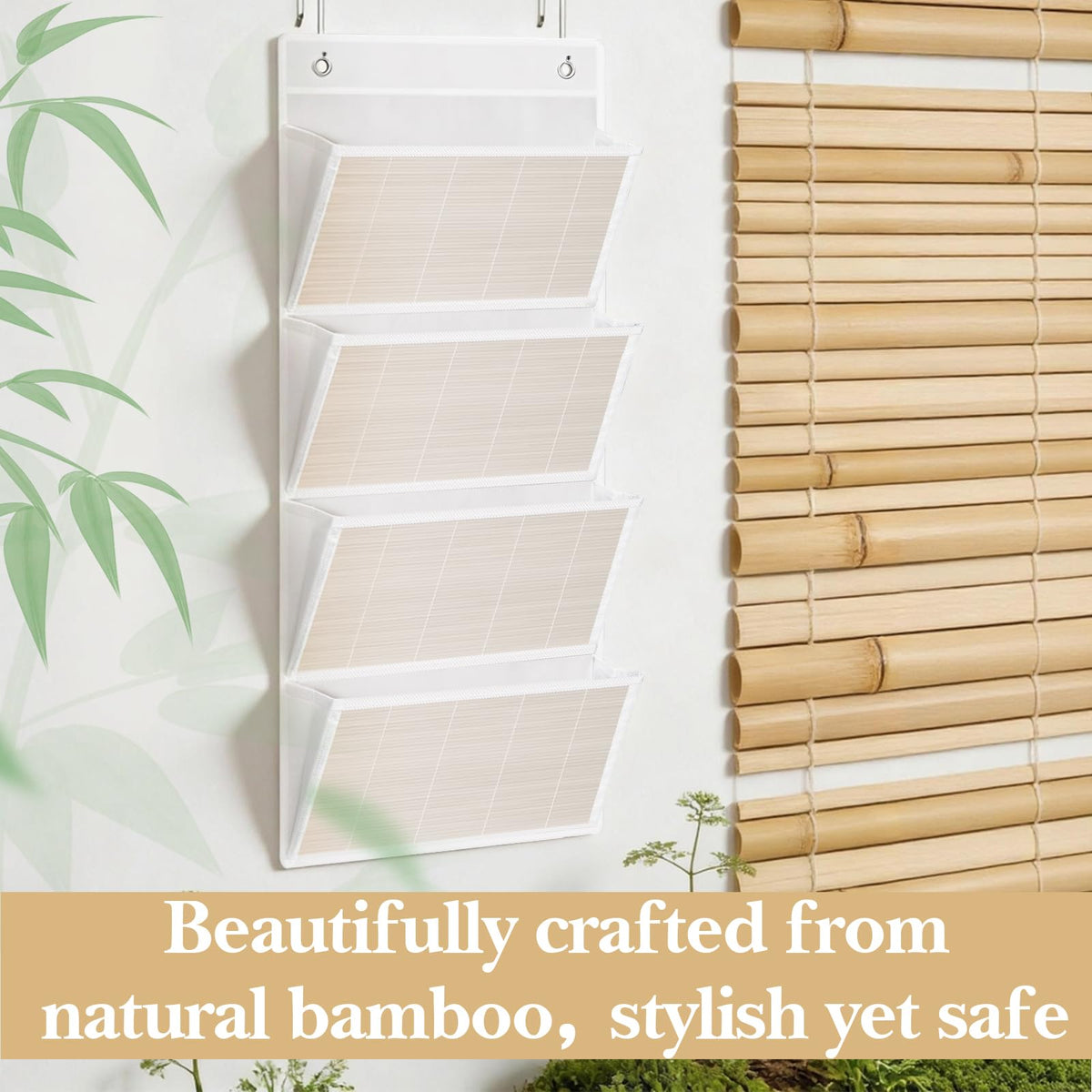 homyfort hanging wall file organizer, Over the door file folder organizer with 4 Large Bamboo