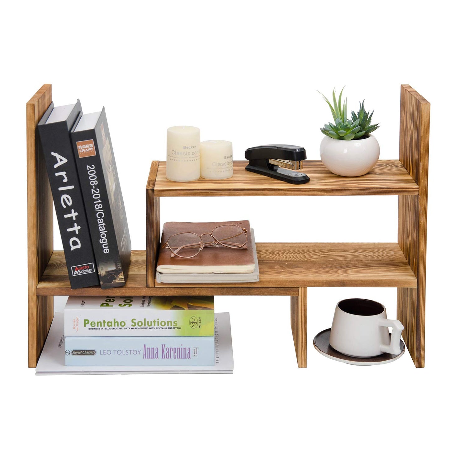 Liry Products Adjustable Extendable Natural Wood Desktop Organizer Caddy Desk Organizer Countertop