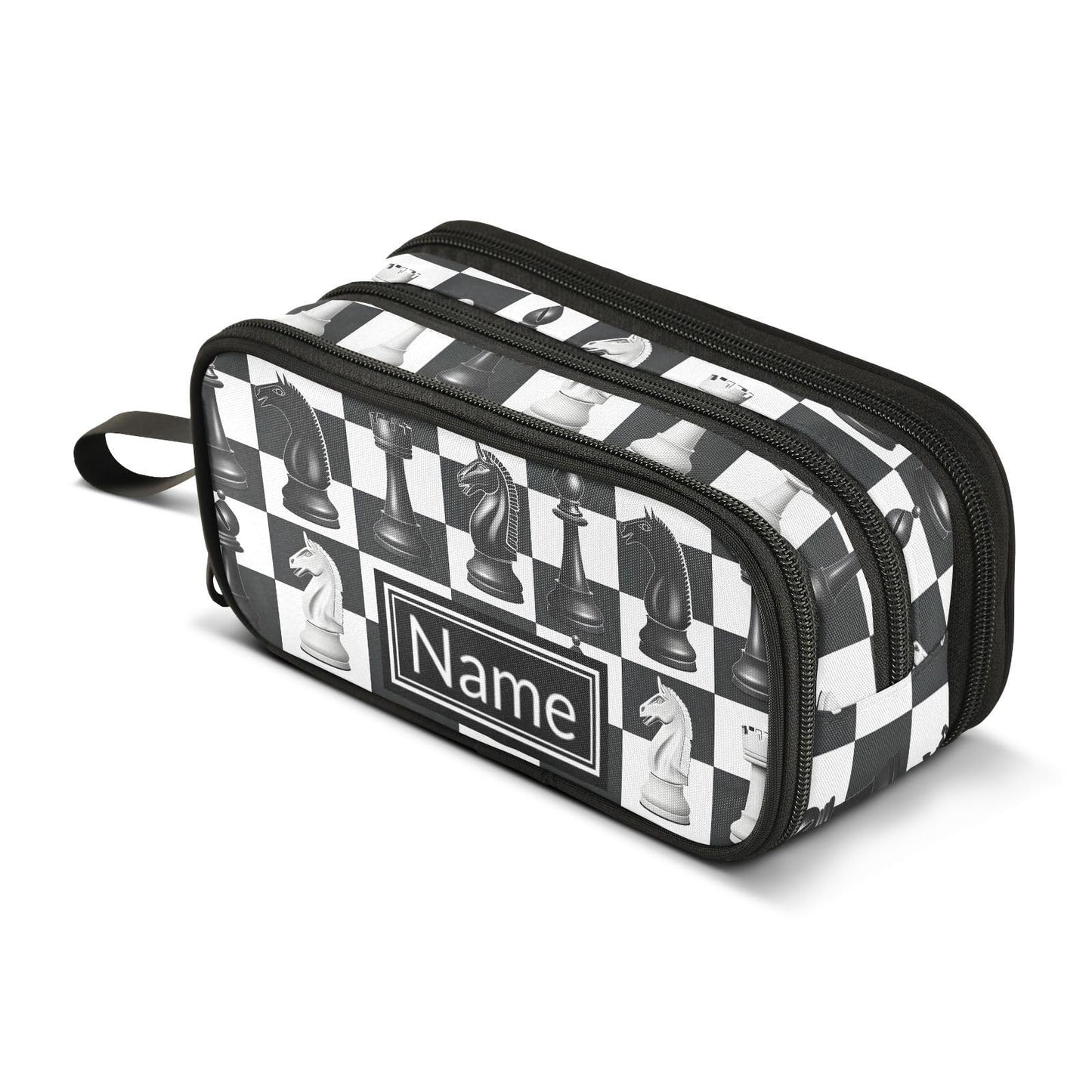BOENLE Custom Chess Checkered Plaid Pencil Case Box Boys Girls Personalized Name Large Pencil Pouch