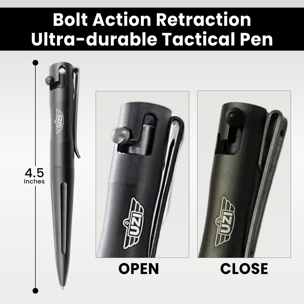 UZI Tactical Bolt Action Pen, Ultra Durable Aircraft Aluminum (UZI-Tacpen15-GM) Ballpoint Writing