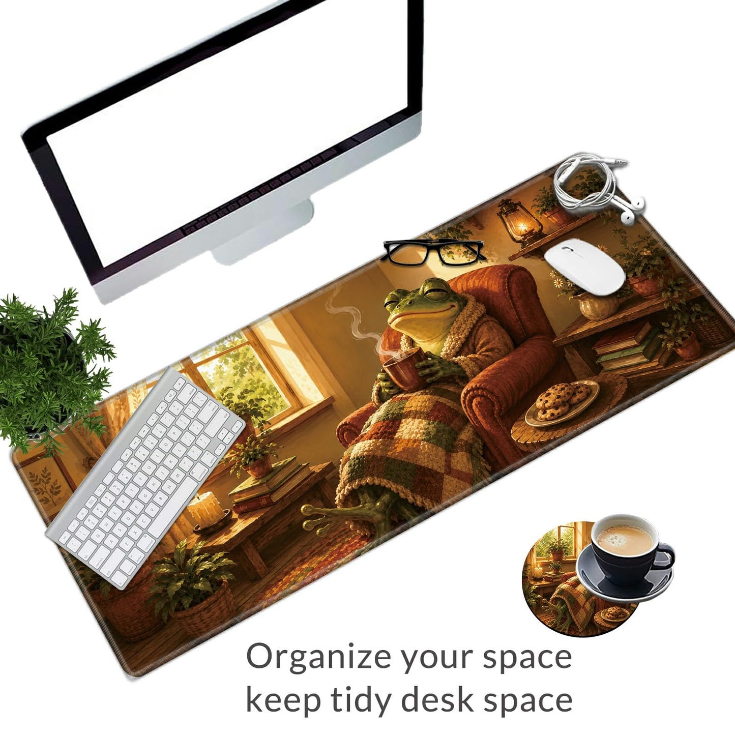 Cozy Armchair Frog Large Mouse Pad, 31.5 x 11.8 in Extended Desk Mat