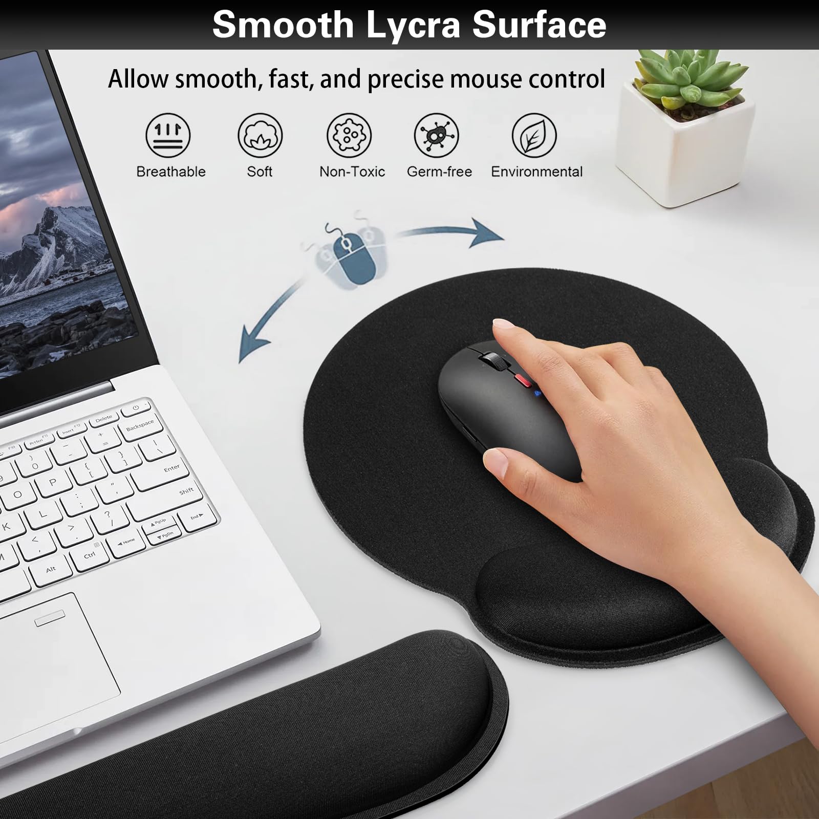 Mouse Pad Black, Ergonomic Keyboard Wrist Rest, Mouse Pad with Wrist Rest