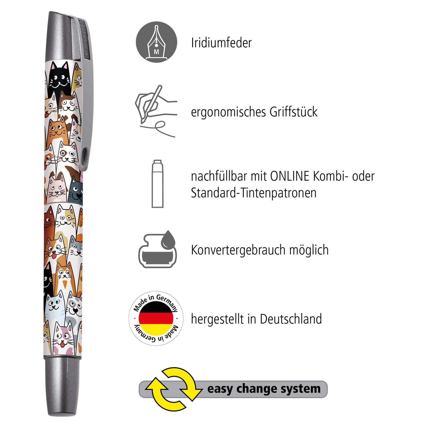 Online Ergonomic fountain pen for school/college Campus Fluffy Cats - solid medium nib, soft grip