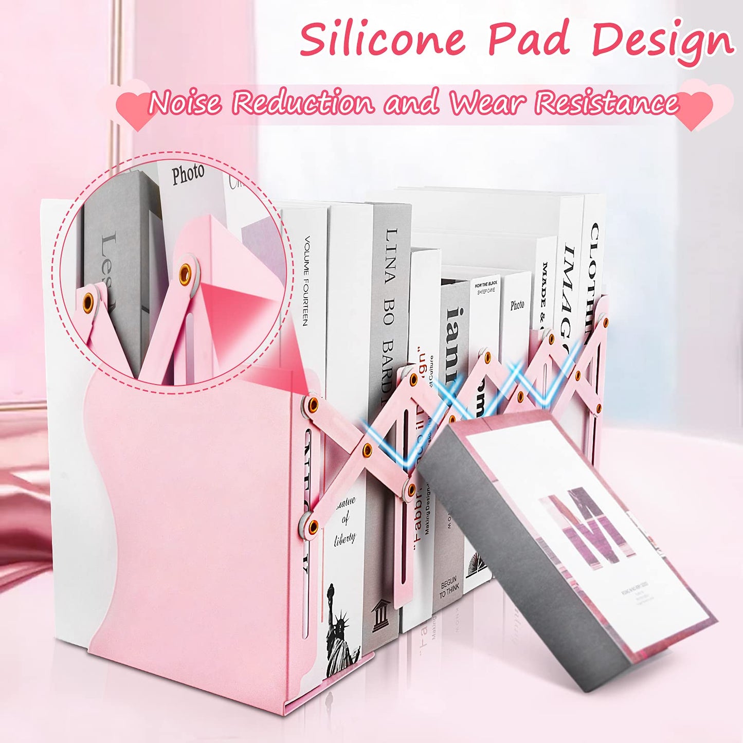 Non Skid Book Ends to Hold Books, Carooyac Heavy Duty Bookends Adjustable Book End, Metal Bookends