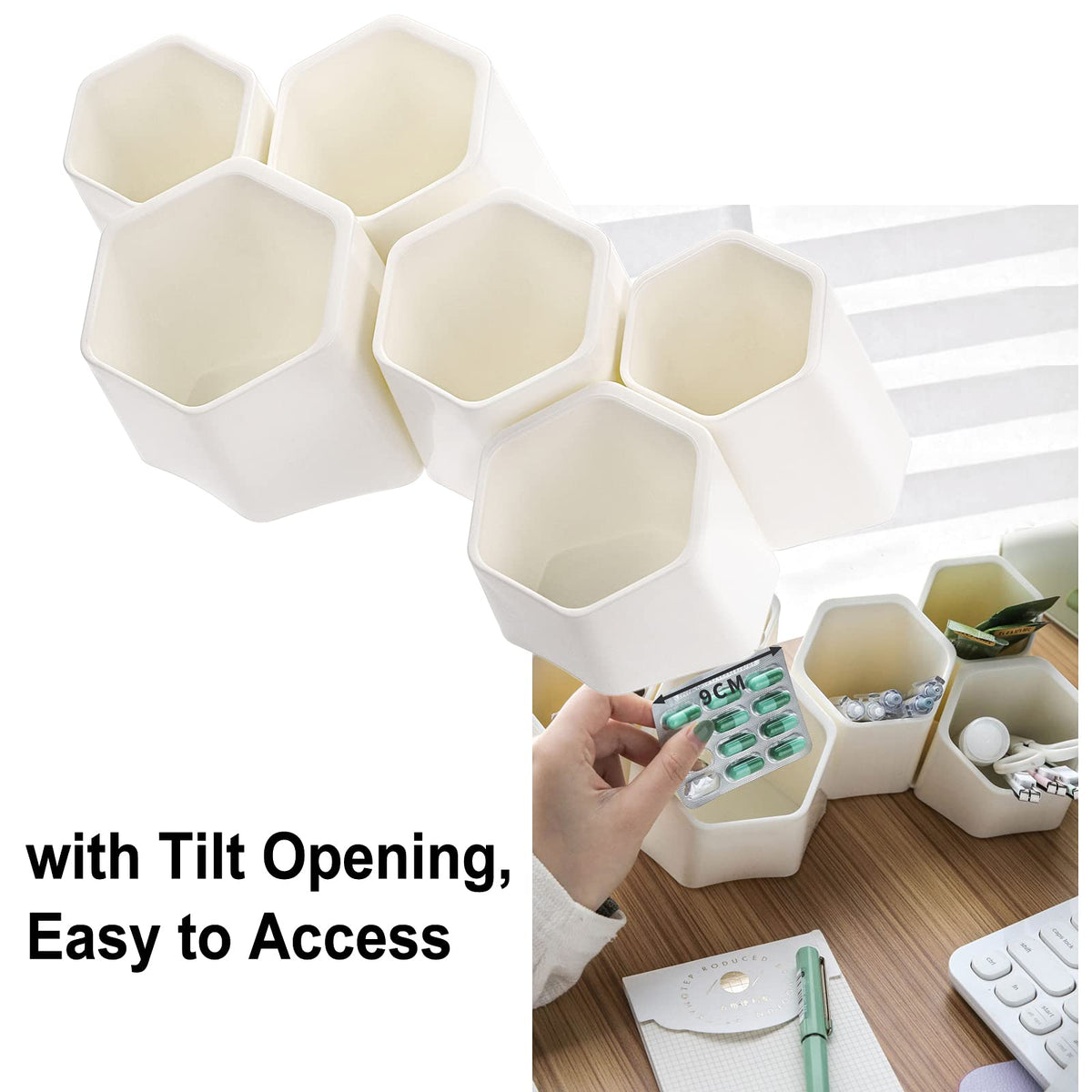 BTSKY Hexagonal Creative Pen Holder, Pen Container, Brush Pot, Combination Desktop Storage