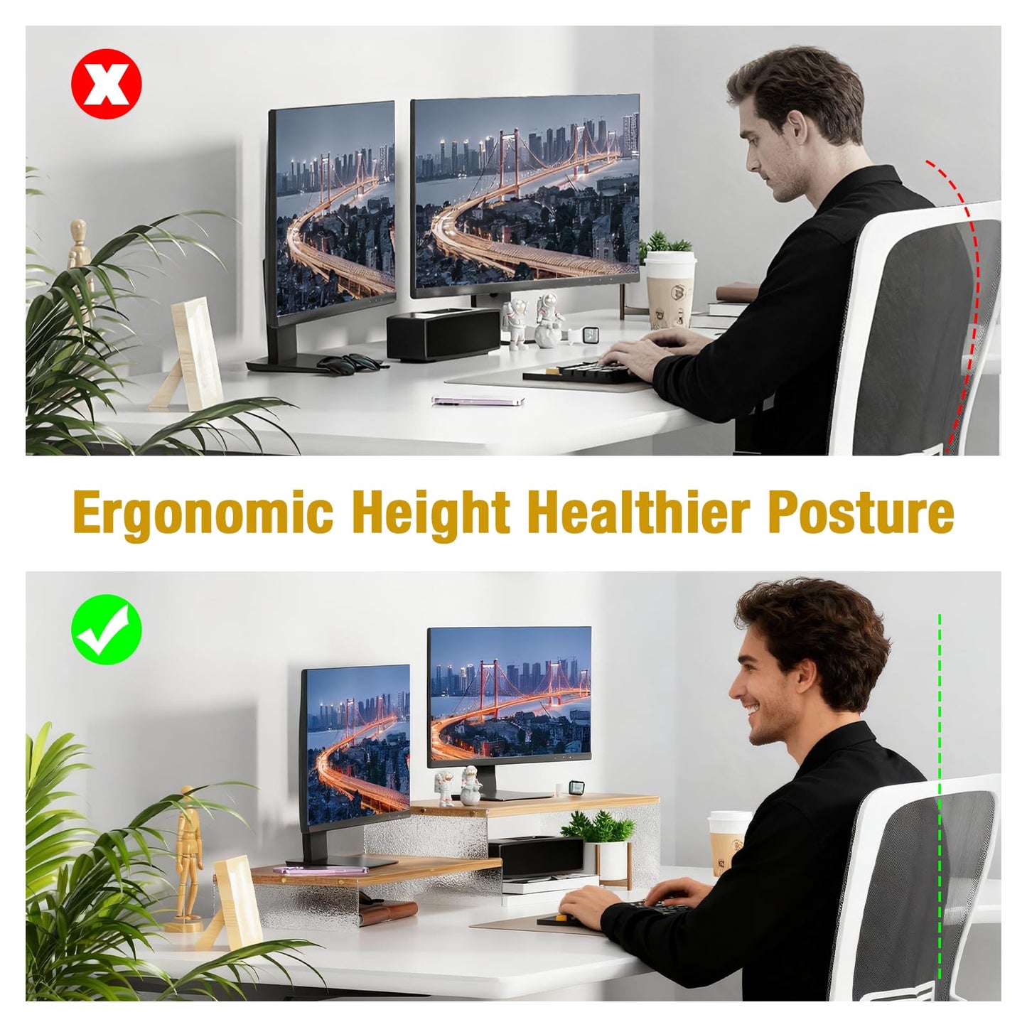YGYQZ Adjustable Monitor Stand Riser, 9.4" ×19.3" Dual Monitor Desk Stand