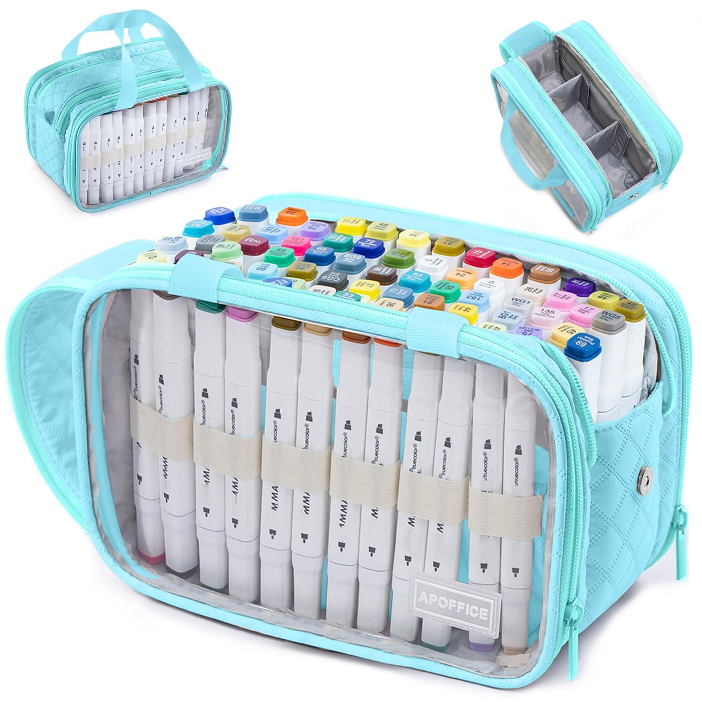 APOFFICE Marker Organizer Case – Holds 72-96Markers | Portable Art Marker Storage Bag with Clear