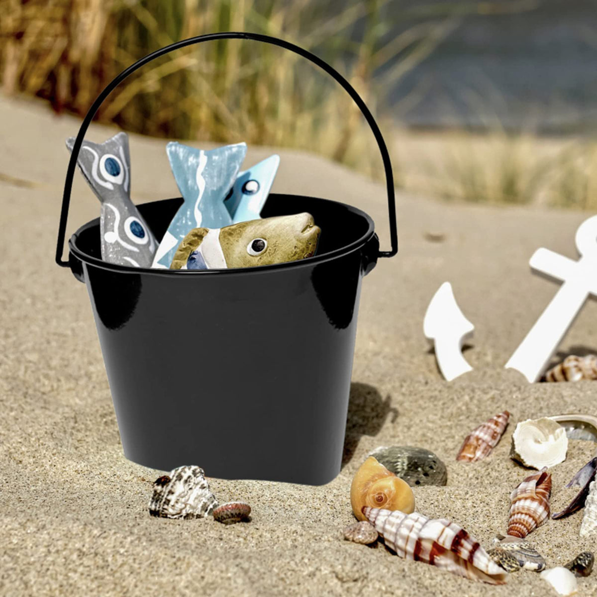 TAKMA Metal Buckets with Handle, 6 Pack 5.91 Inch Black Iron Pail, Easter Bucket,Pencil Holder and