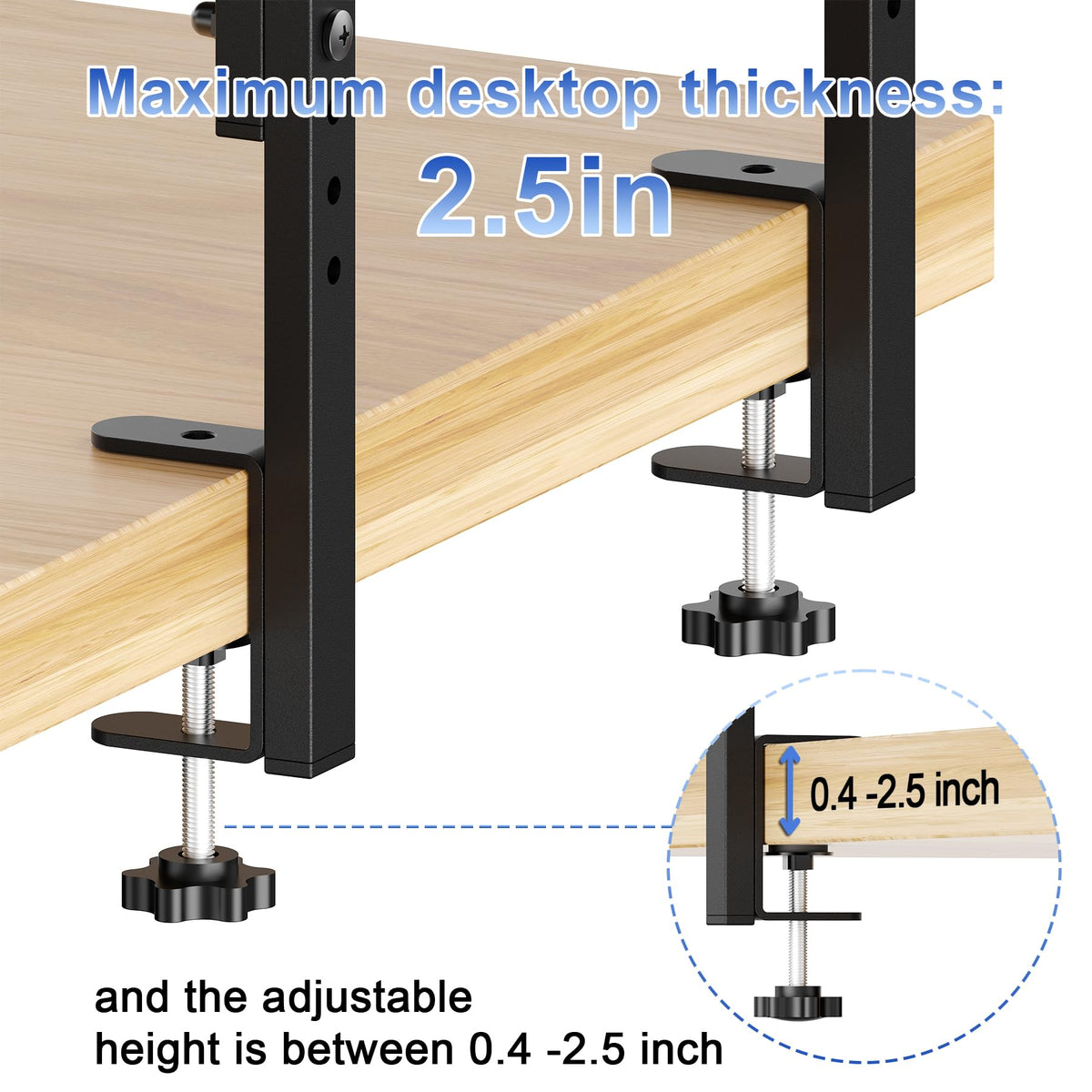 Spacrea Clamp on Desk Shelf, 2 Tier Office Desk Shelves Organizer, Wood Desktop Supplies Storage