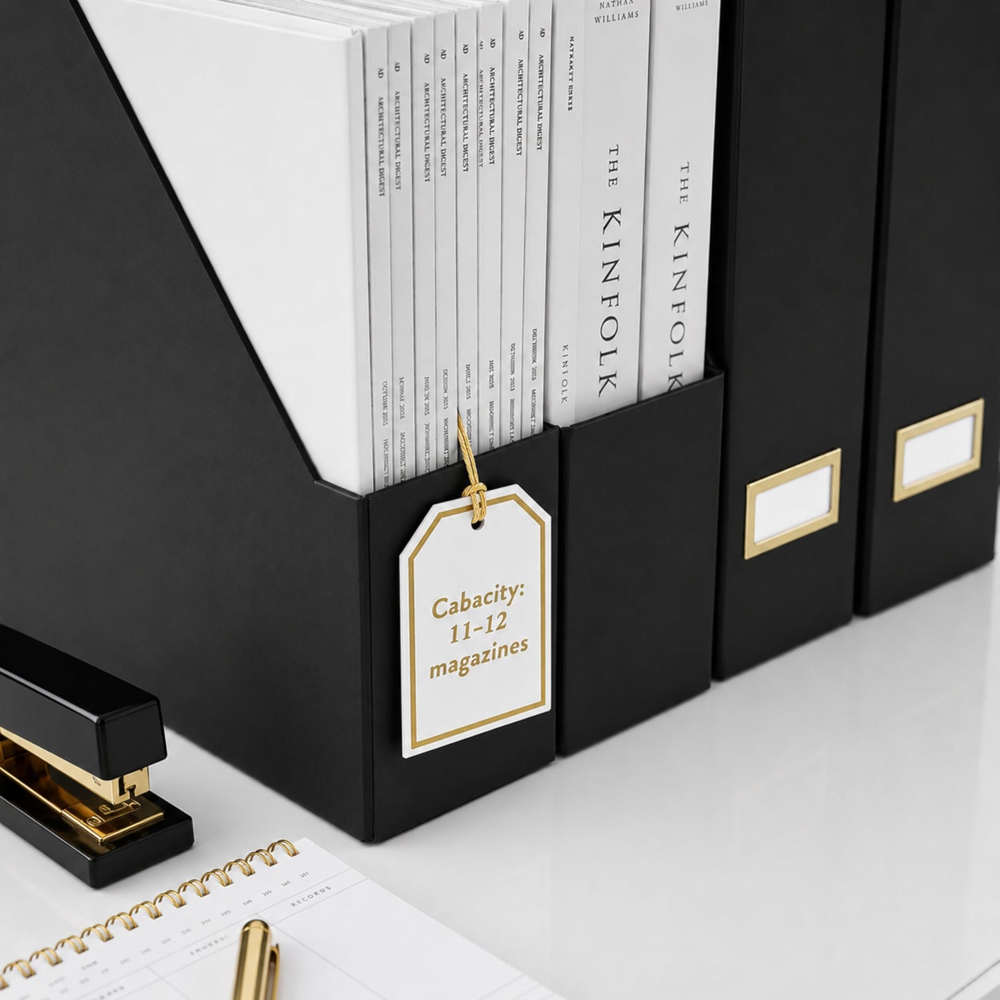 BLU MONACO | Cardboard Magazine File Holder Set of 6 Black | Vertical Magazine File Holder with