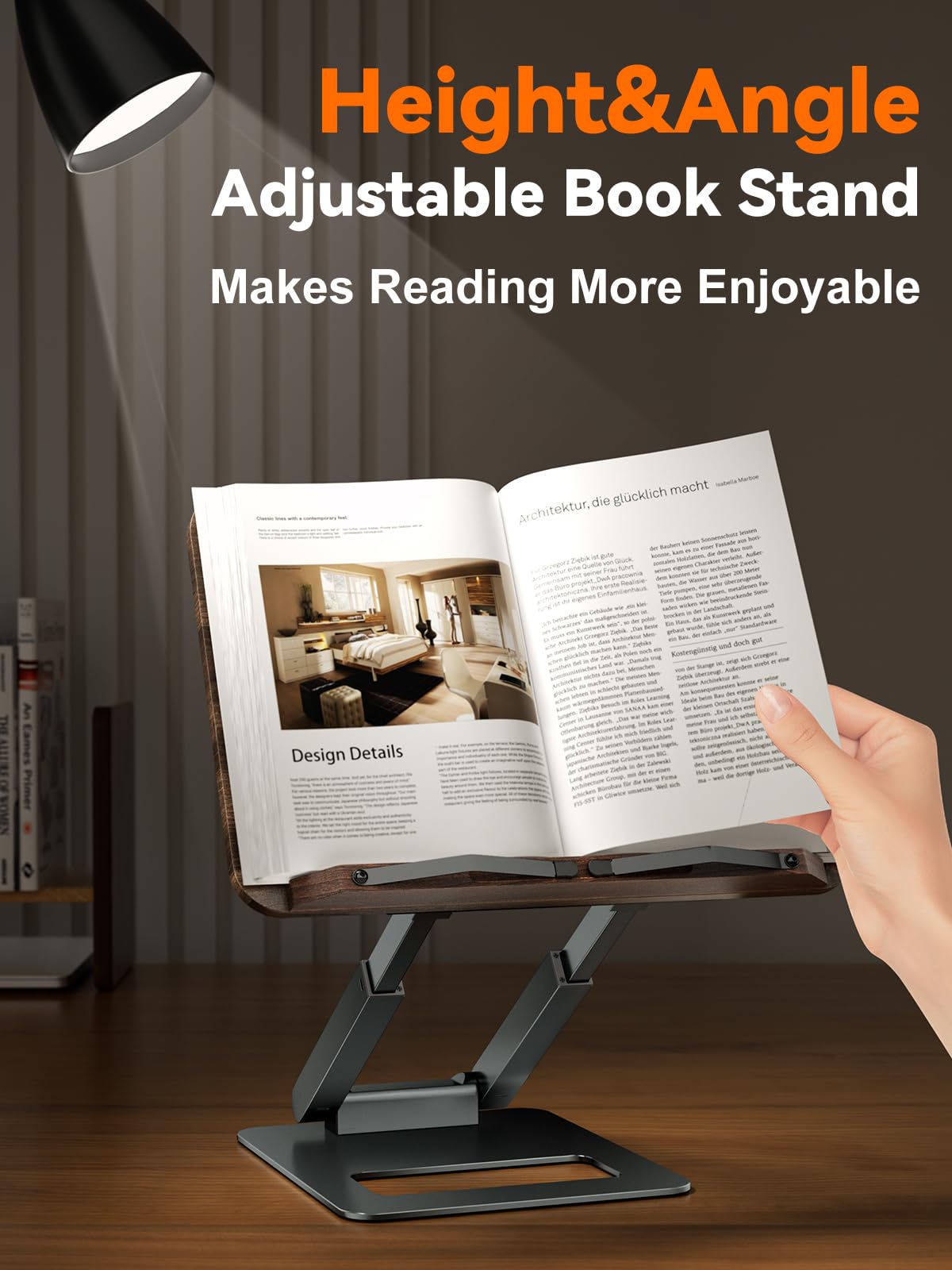 Tounee Book Stand, Telescopic Book Holder Stand, Adjustable Height Pull Out Design Ergonomic