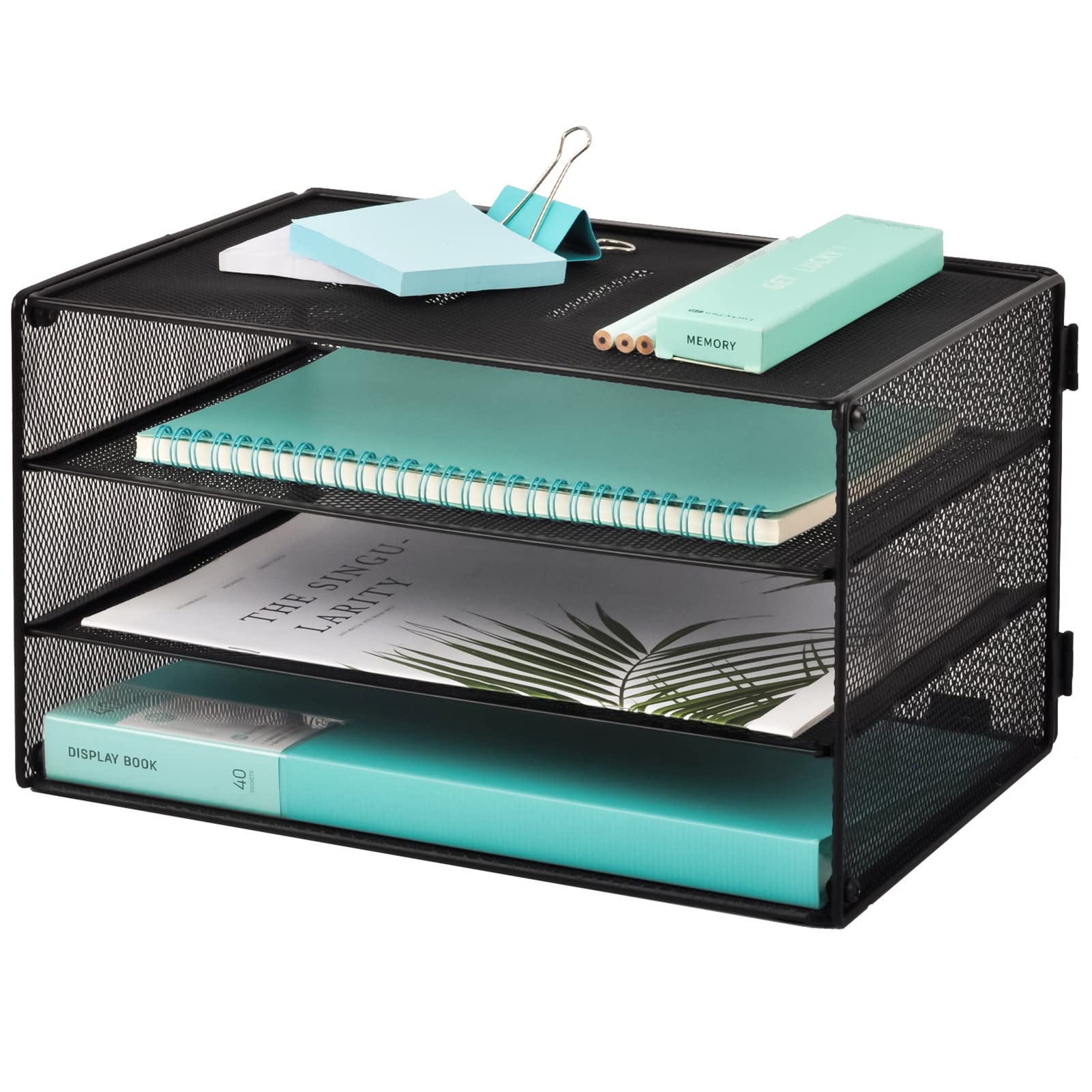 EASEPRES 3 Tier Mesh Desk Organizer Tray, File Paper Letter Folder Holder Desktop Paper Sorter Mail
