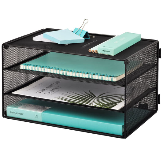 EASEPRES 3 Tier Mesh Desk Organizer Tray, File Paper Letter Folder Holder Desktop Paper Sorter Mail