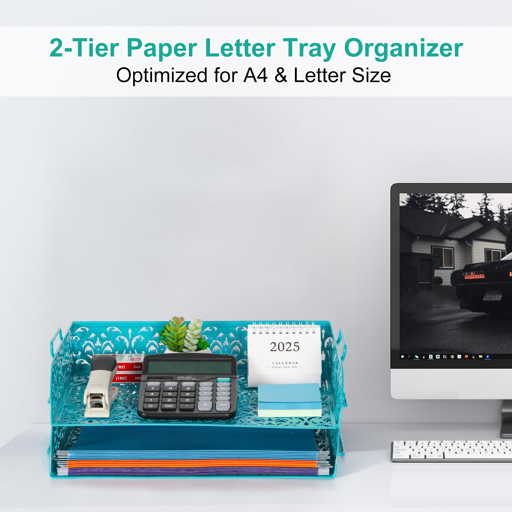 EasyPAG Paper Organizer for Desk 2 Tier Stackable Paper Tray for A4 Legal Size Folders Metal File