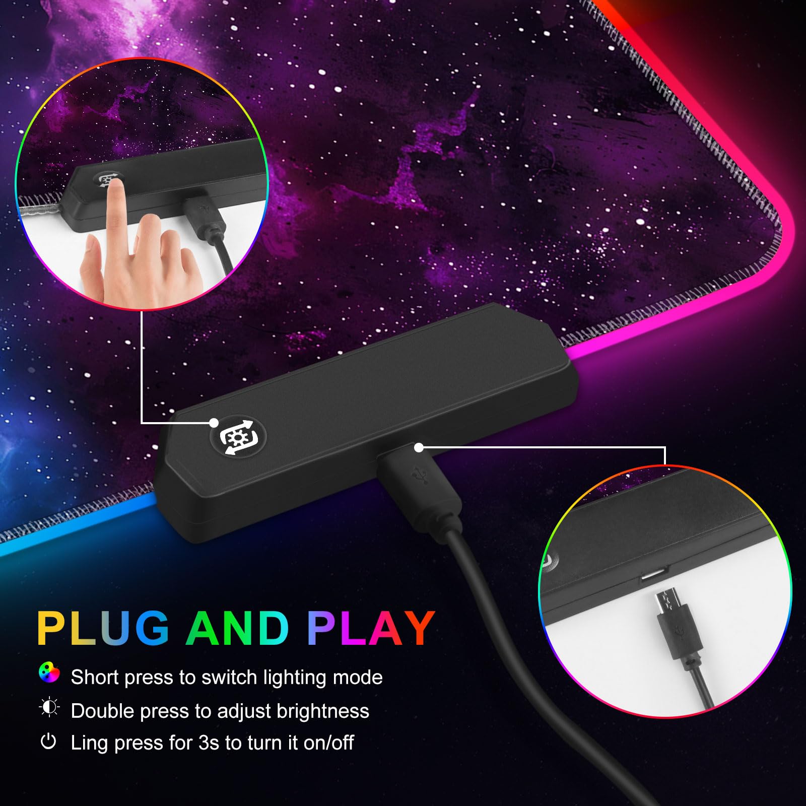 ARTSO RGB Mouse Pad Led,XXL Large Mouse Pad Purple Blue Starry Nebula, Big Mouse mat Computer