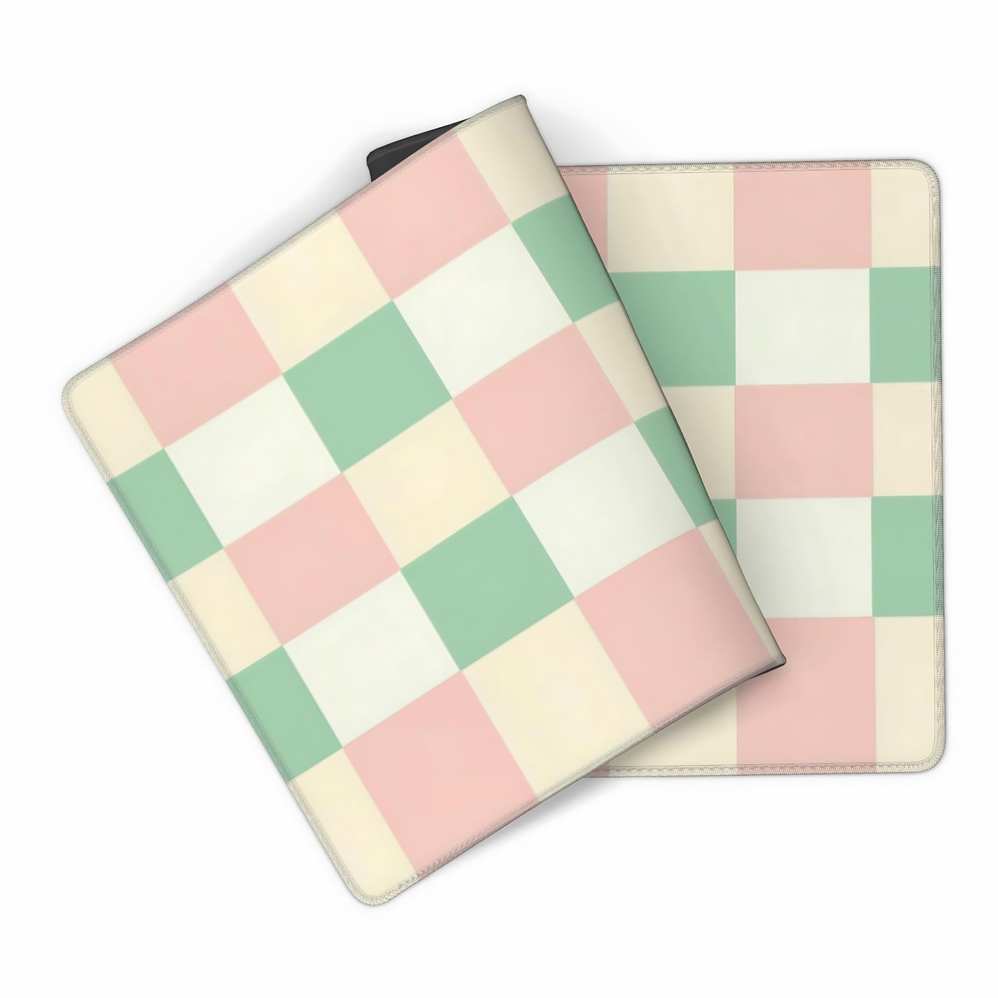 Cute Aesthetic Checkered Gaming Mouse Pad, Pastel Boho Desk Mat with Anti-Slip Base & Stitched