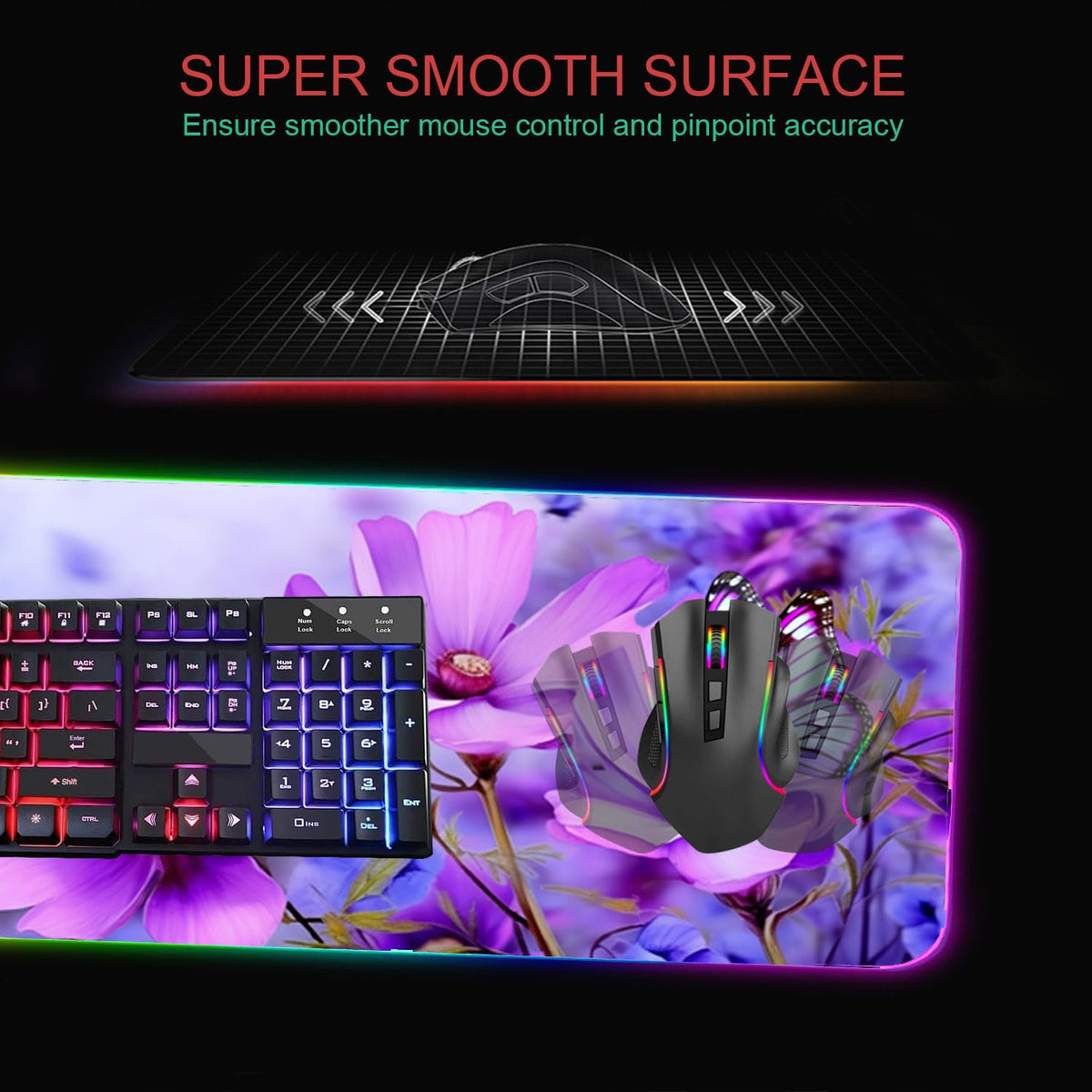 RGB Gaming Mouse Pad with Coffee Coaster, XXL Large Glowing LED Mousepad, Anti-Slip Rubber Base