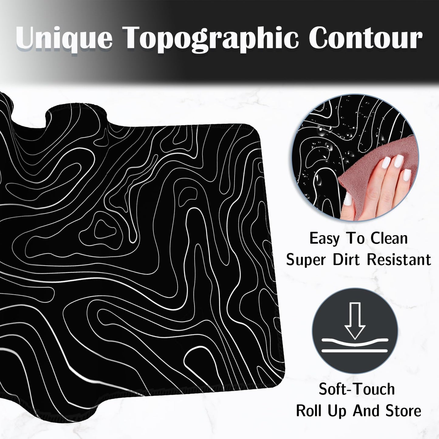 Black Topographic Mouse Pad XXXL - Giant Full Desk Gaming Mat, Huge Keyboard Pad for Ultimate