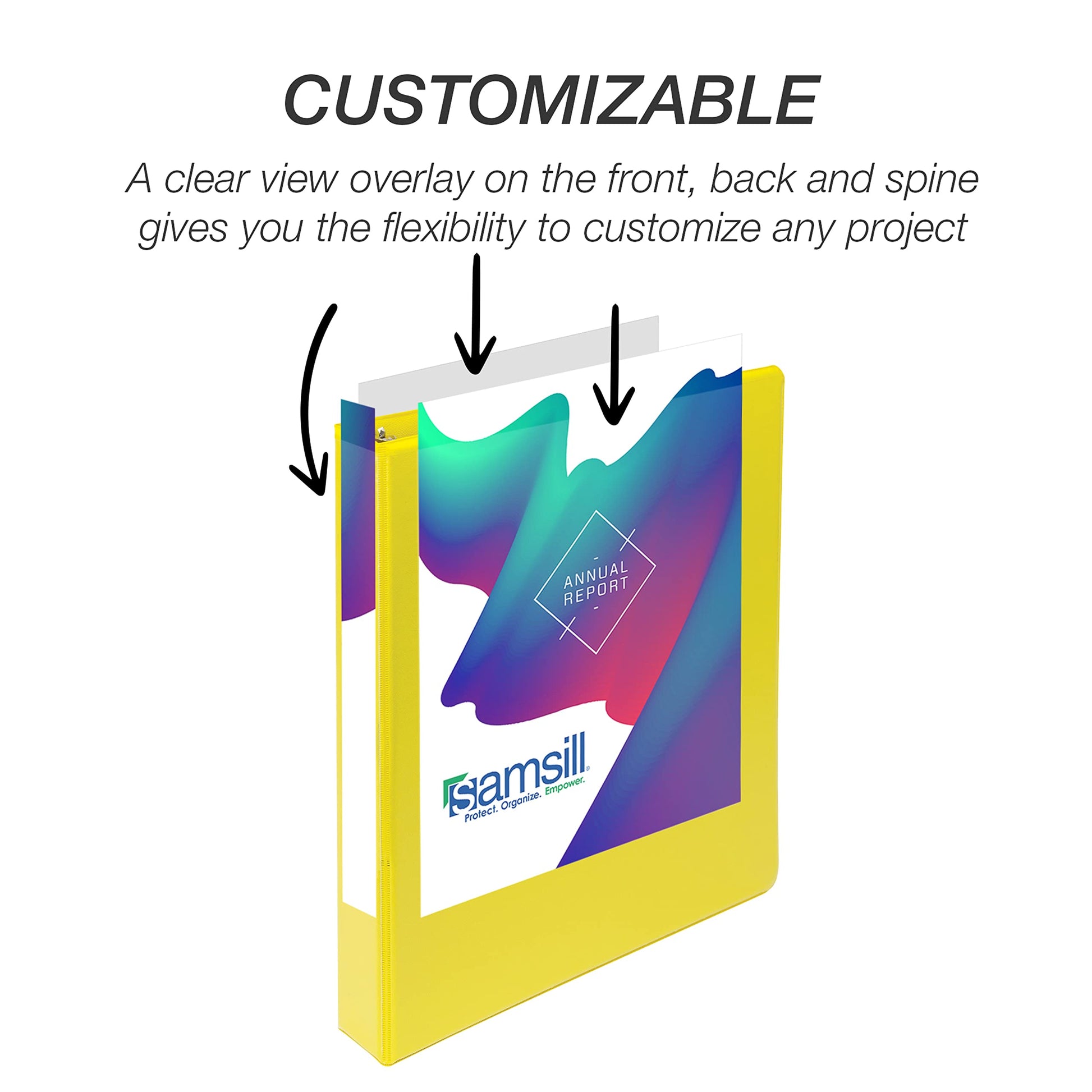 Samsill Durable 1 inch 3 Ring Binder, D Ring Binder, 100% Recycled Chipboard, Yellow, 4 Pack