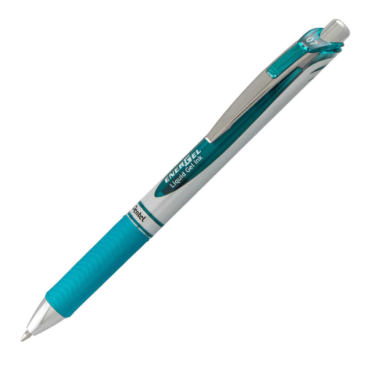 Pentel EnerGel RTX Retractable Liquid Gel Pen Metal Tip, 12 Pack, (0.7mm), Medium Line, Turquoise