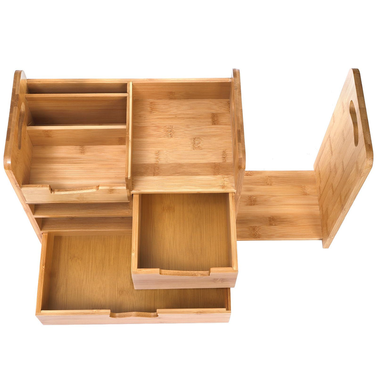 ZOOFOX Bamboo Desk Organizer with Adjustable File Holder, Mail Organizer Countertop with Drawer