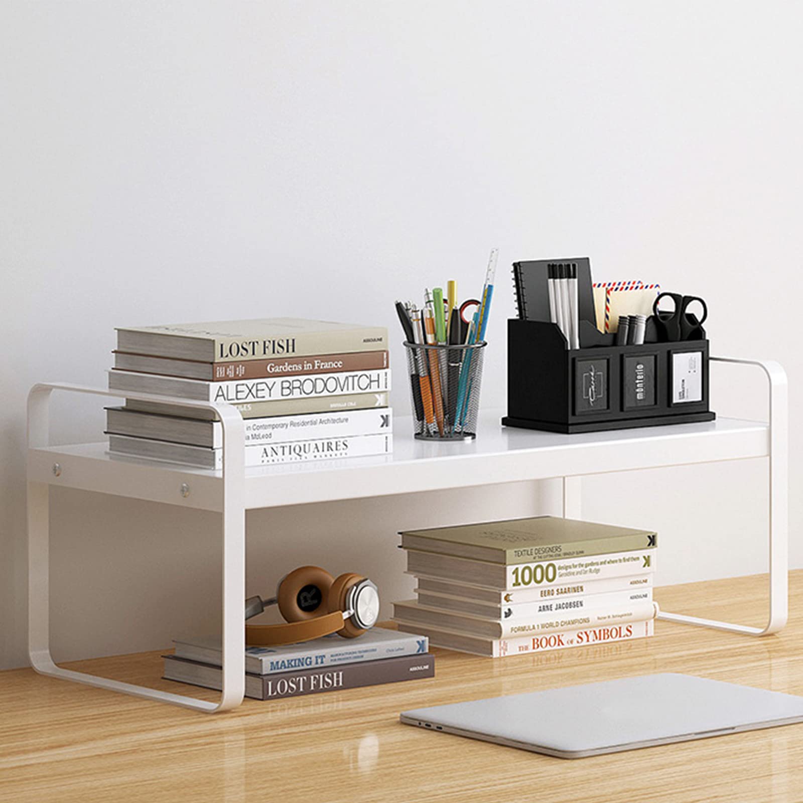 YGYQZ Desk Shelf Organizer, 1-Tier Desktop Bookshelf, White