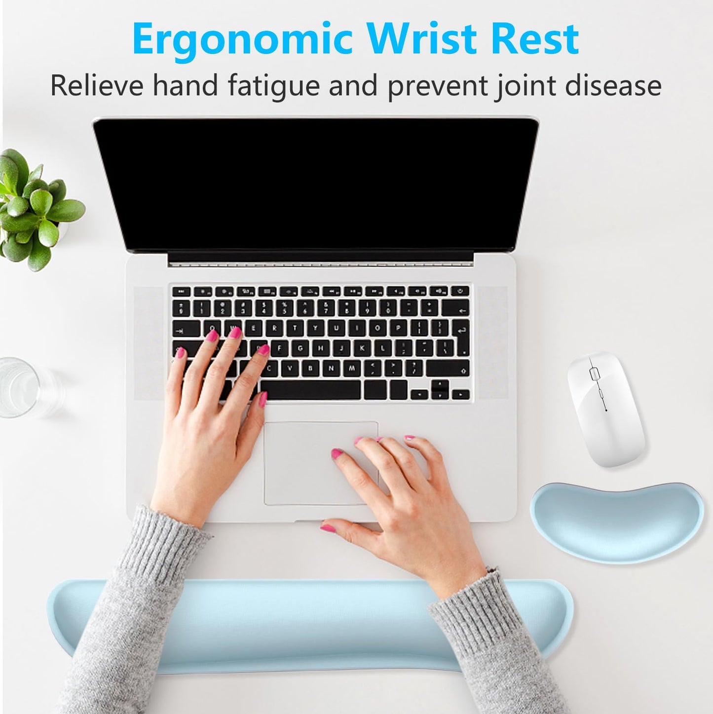 Dapesuom Enlarge Keyboard Wrist Rest, Memory Foam Wrist Cushion for Desk Mats Support, Cute Typing