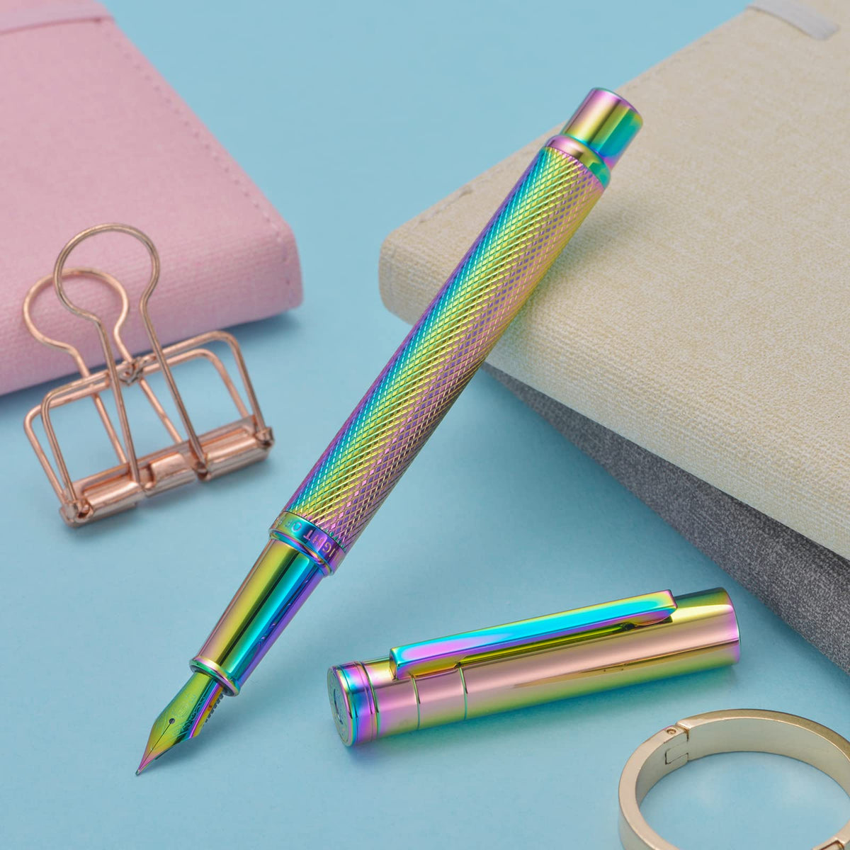 Asvine Hongdian Forest Fountain Pen Fine Nib Rainbow Color with Converter and Metal Pen Box Set