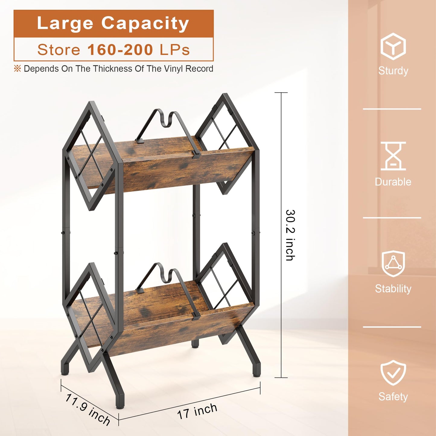 RUILALIFE 2-Tier-Vinyl-Record-Storage-Holder With Dividers, Metal Album storage for vinyl records