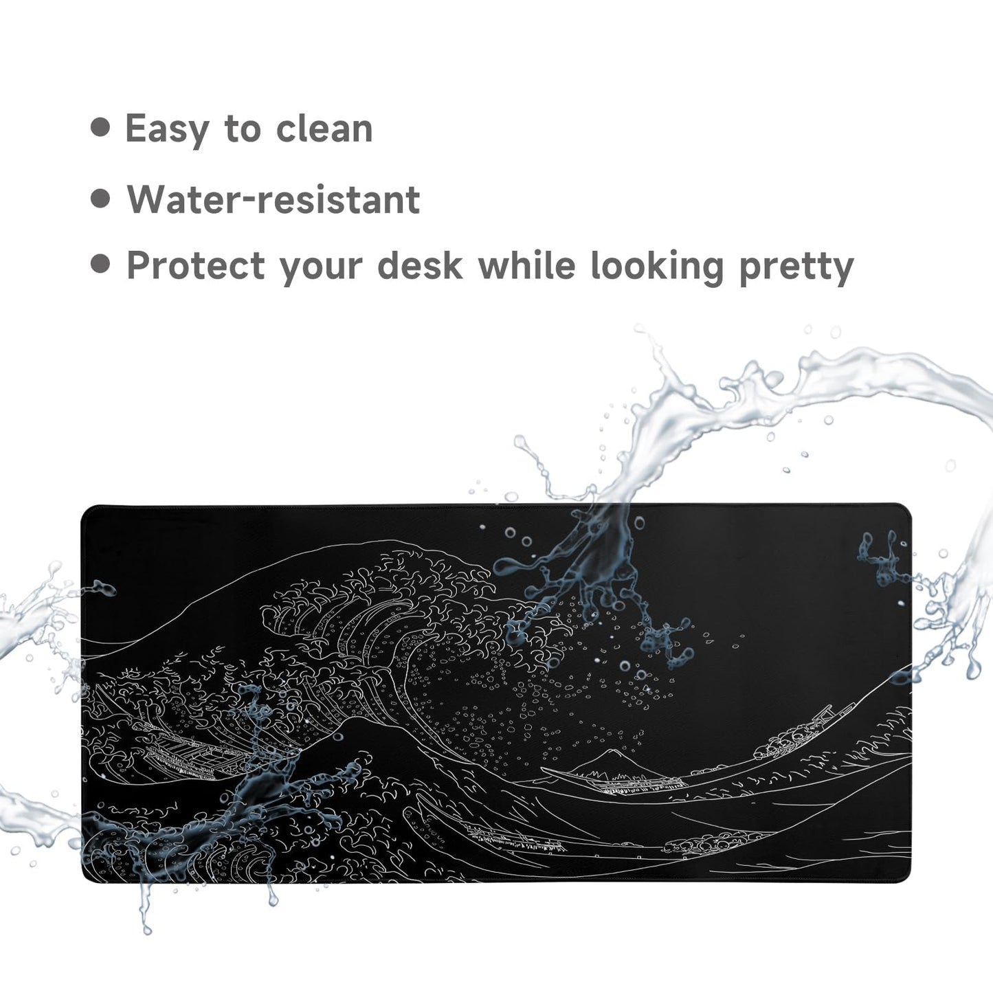 Gaming Mouse Pad Desk Pad XL Large Mouse Mat Office Decor Accessories (Black Wave)