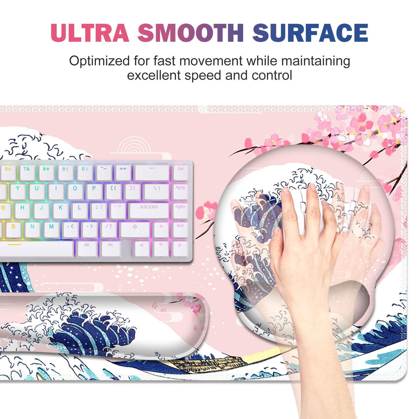 Gaming Mouse Pad, Large Desk Mat, Cute Desk Pad Protector, Pink Cherry Blossoms XXL Mousepad +