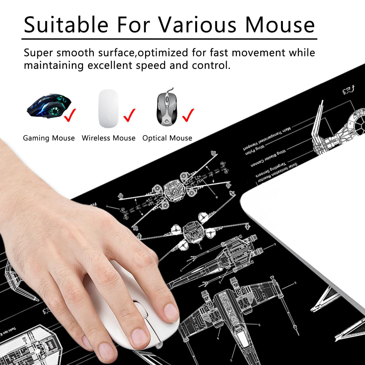 Black Gaming Mouse Pad Large Mouse Pad XL Desk Mat 31.5x11.8x0.12 inch Large Desk Pad Design