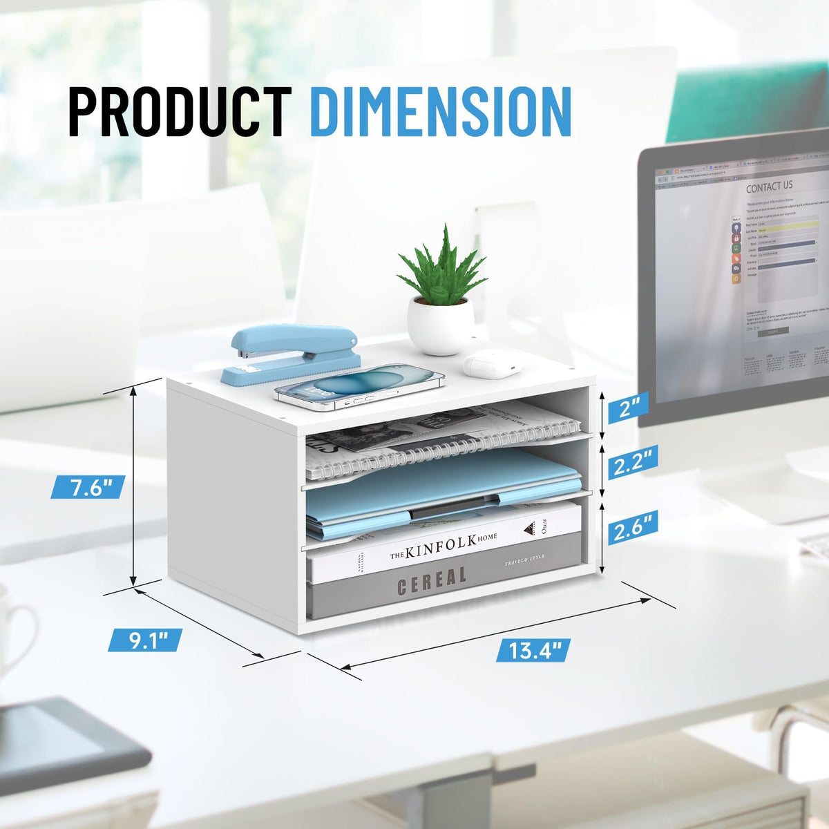 3-Tier Paper Organizer for Desk, Adjustable Mail Organizer, White