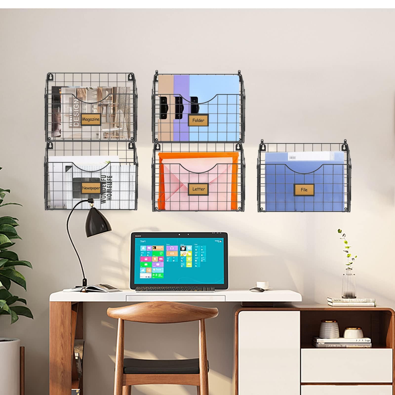 X-cosrack 5-Tier Over the Door File Organizer, Stackable Hanging Wall Files Rack with Door Hooks