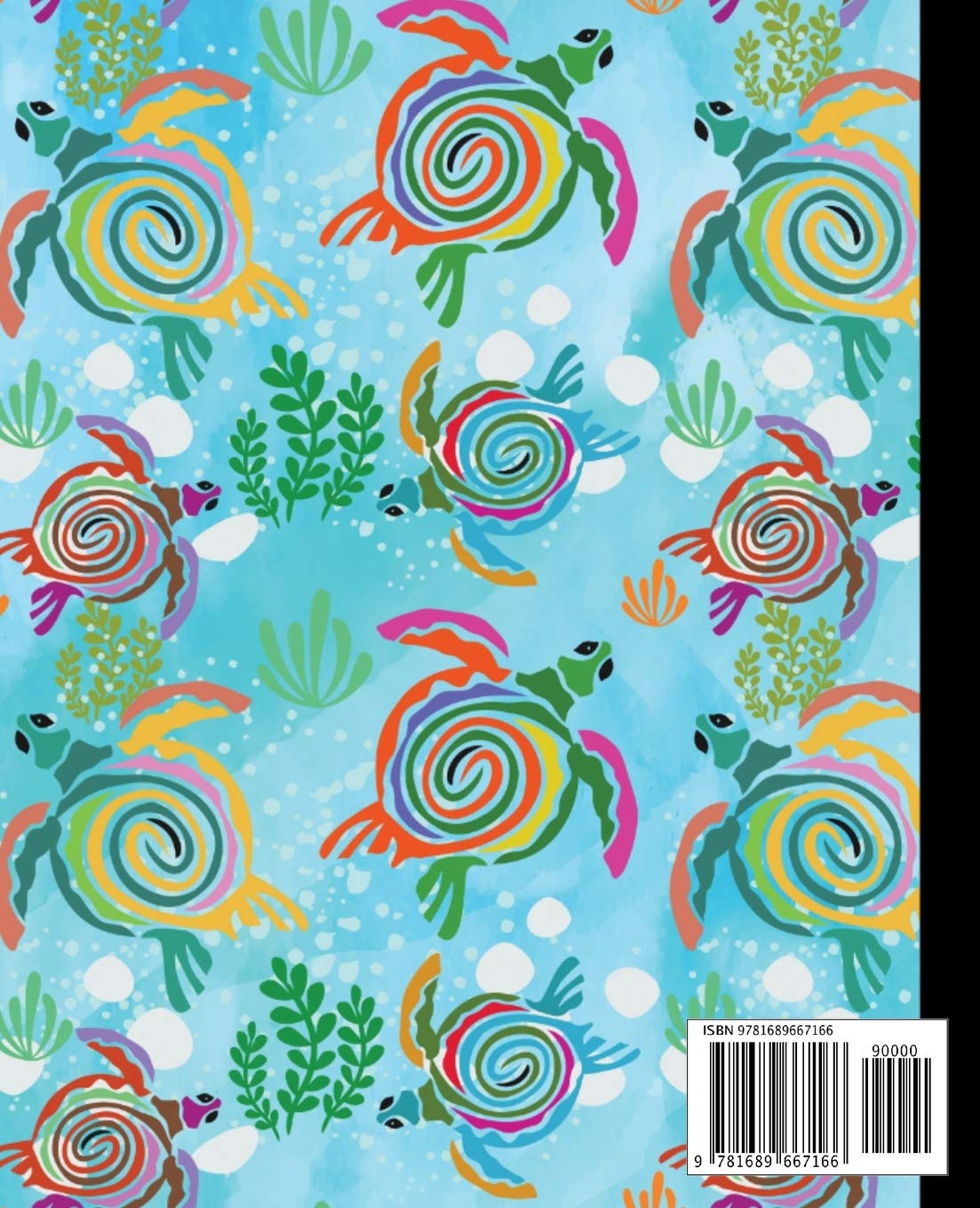 Composition Notebook: Colorful Abstract Sea Turtles on Light Blue Background - 7.5" X 9.25" 110