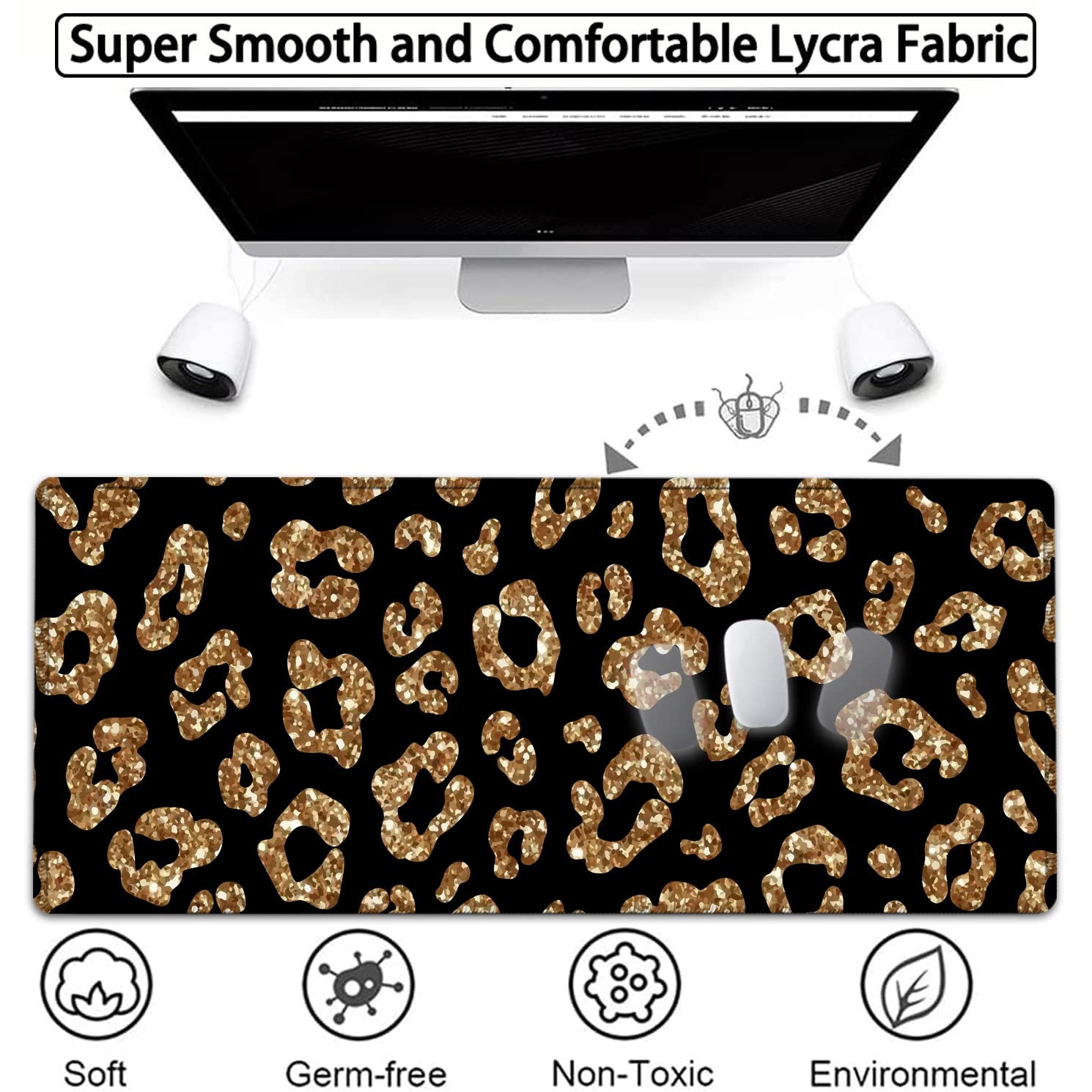 Large Gaming Mouse Pad, 31.5x11.8 in Extended Computer Mouse Mat with Non-Slip PU Base, Ergonomic