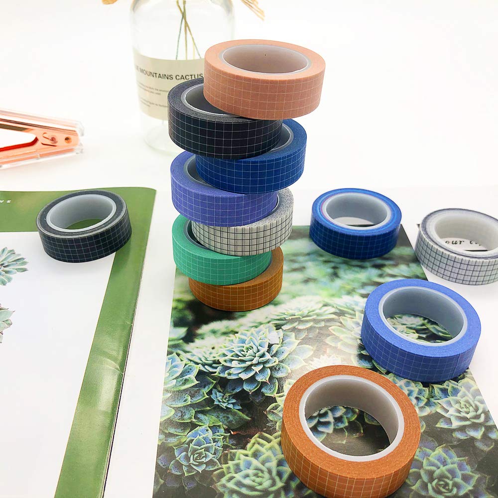 7 Rolls Grid Washi Tape Set 0.6in x 32ft Colorful Writable Paper Adhesive Masking Tapes Sticky