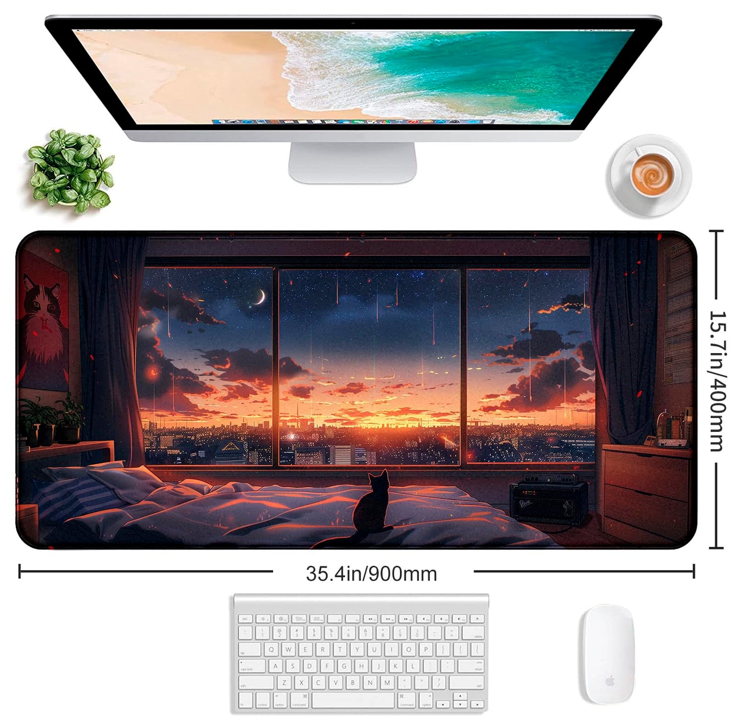 Sunset Night Cat Mouse Pad, Summer Night Scene Decoration Game Table Pad XL