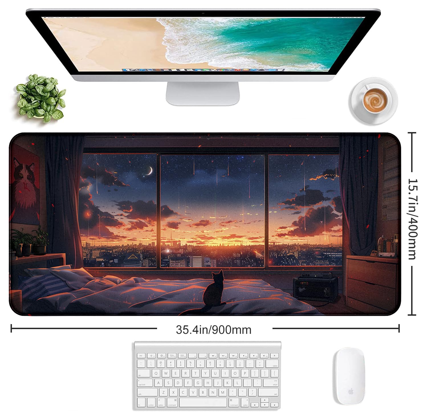 Sunset Night Cat Mouse Pad, Summer Night Scene Decoration Game Table Pad XL
