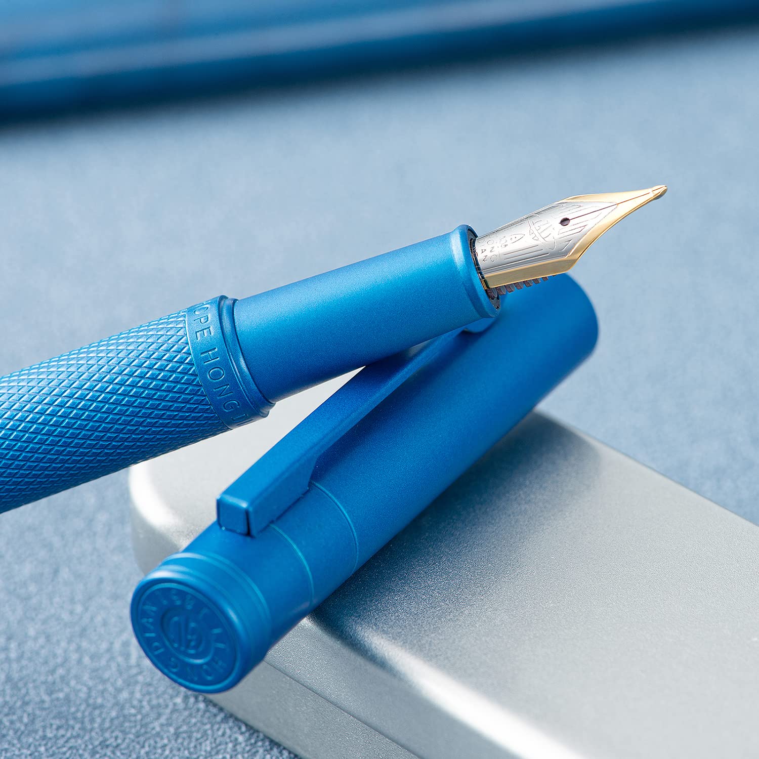 Hongdian 1851 Sky Blue Forest Fountain Pen Blade Nib Classic Design Calligraphy Pen with Converter