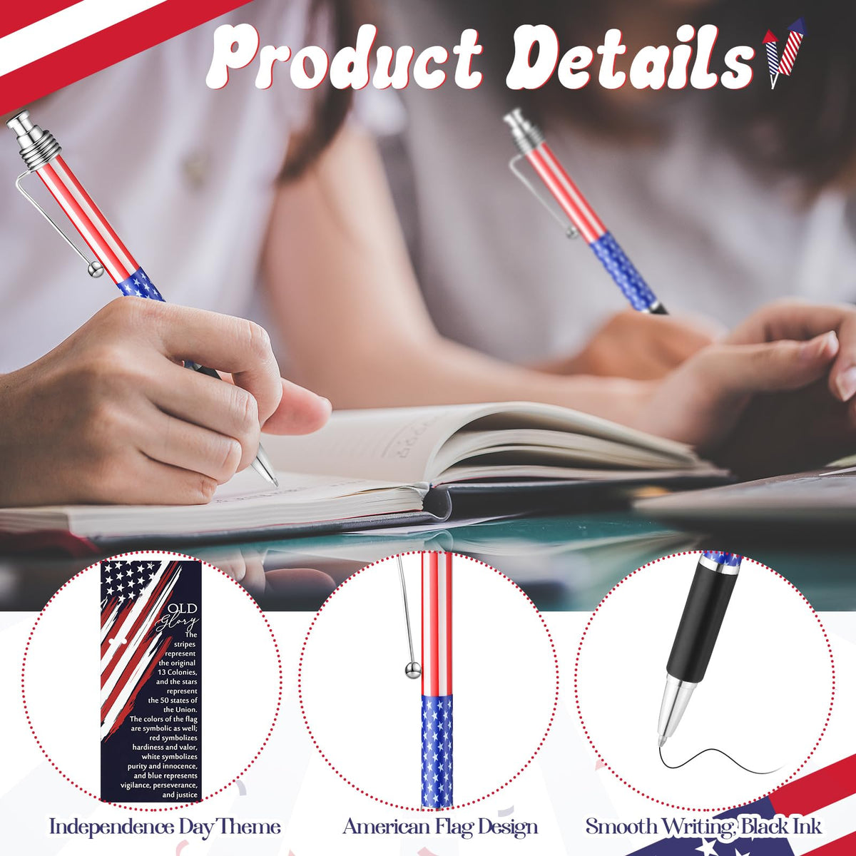 Motiskyy 100 Set Veteran Day American Flag Ballpoint Pen Patriotic USA Gift